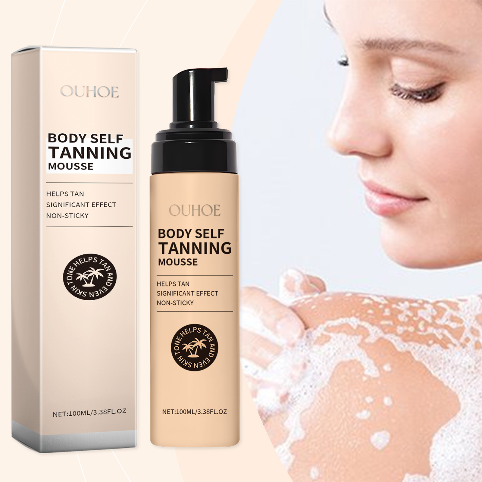 OUHOE Black Body Mousse Summer Tanning Bronzer Moisturizes And Equalizes Skin Tone With A Dark Mousse image 2