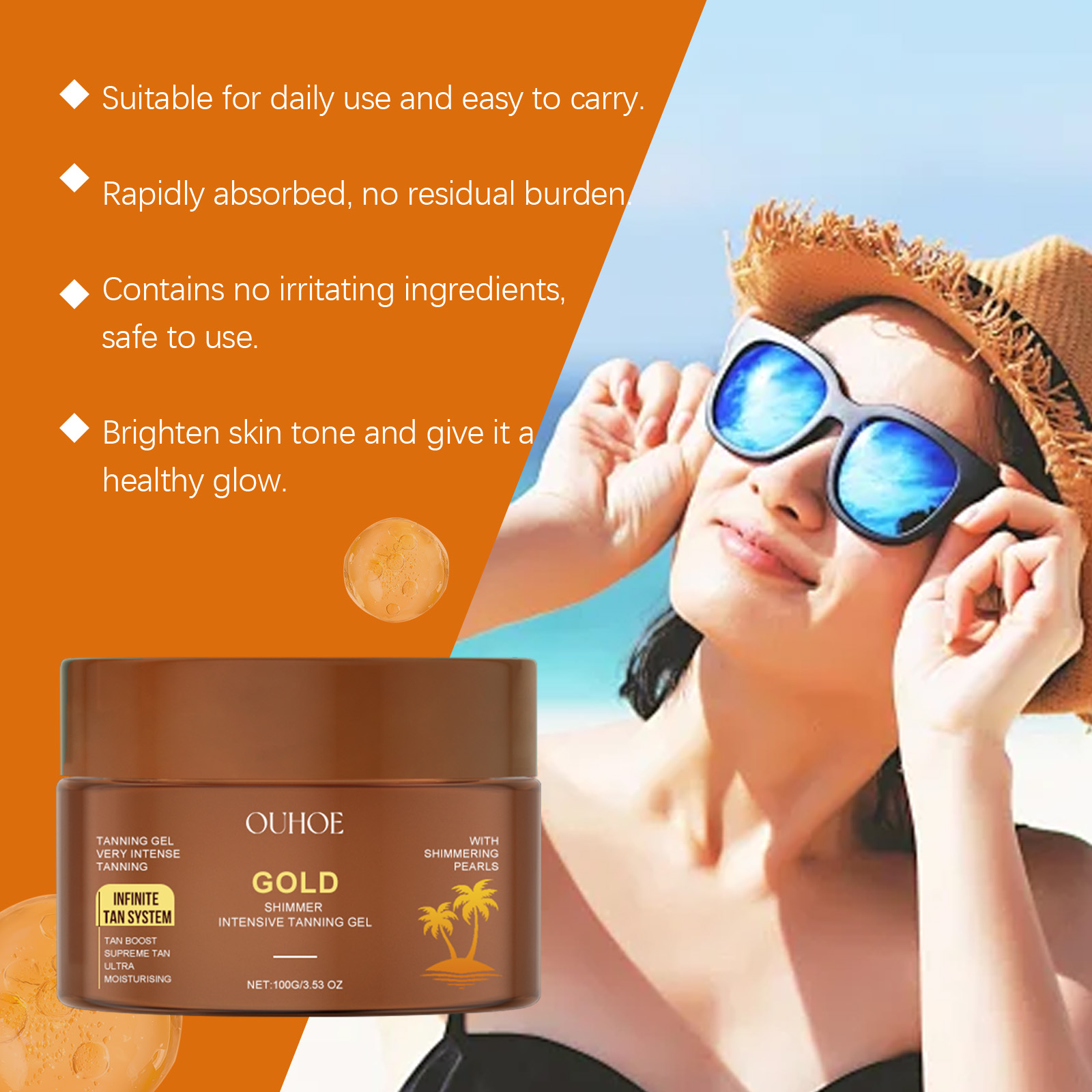 OUHOE Golden Glow Blackening Gel Gentle Moisturizing And Suntanning Wheat Skin Toning Cream For Summer Outdoor Beach image 3