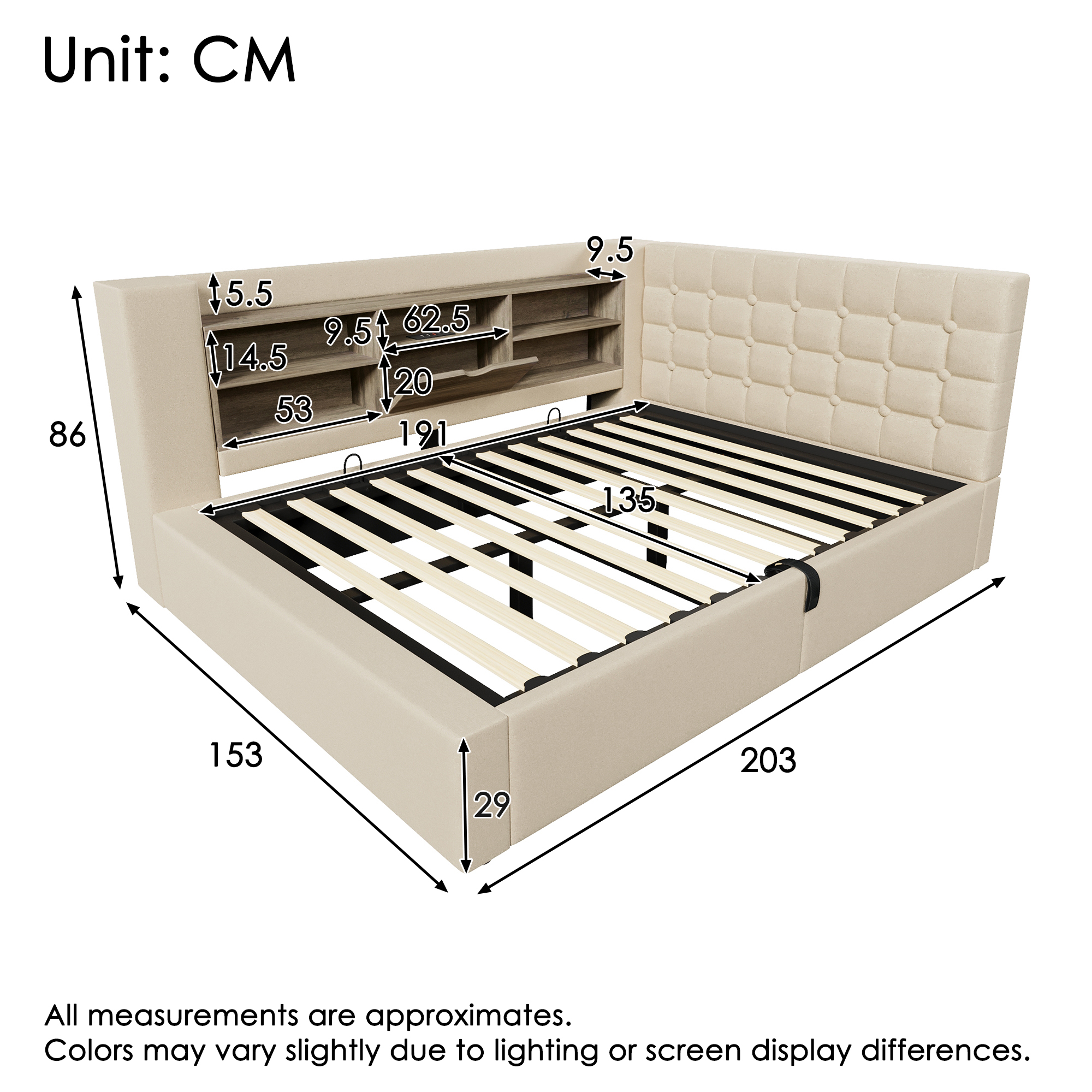 Daybed Upholstered Bed 135 X 190 Cm, 4FT6 Double Sofa With Hydraulic Storage — image 5