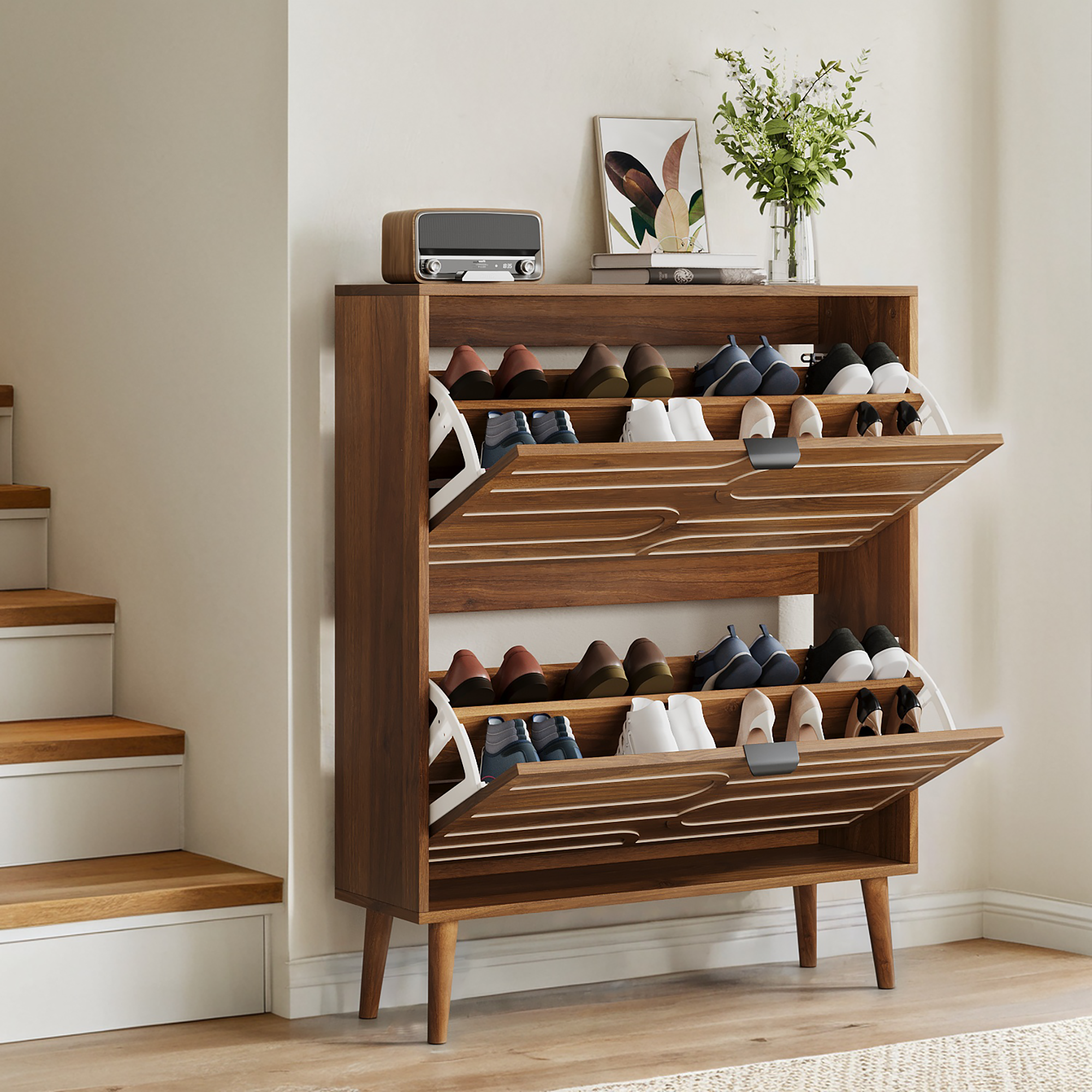 80cm Walnut Shoe Storage Cabinet,Medieval Modern Independent Cabinet, Fence — image 4