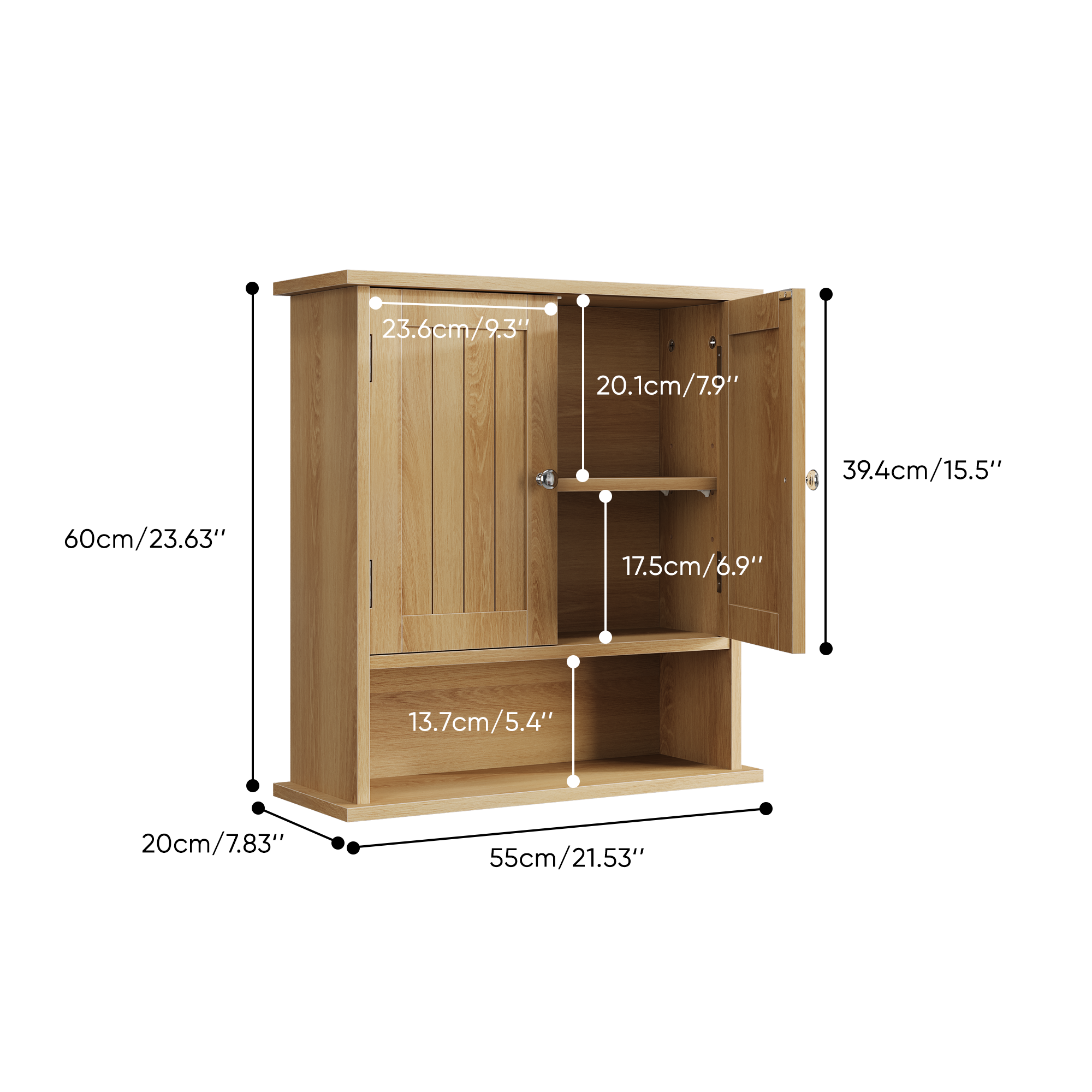 Oak-colored Wall-mounted Bathroom Vanity With Double Doors And Adjustable — image 4