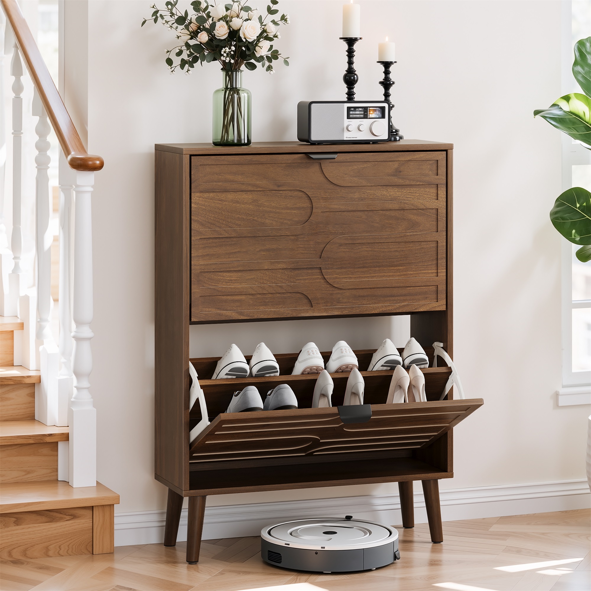 60cm Walnut Shoe Storage Cabinet,Medieval Modern Independent Cabinet, Fence — image 3