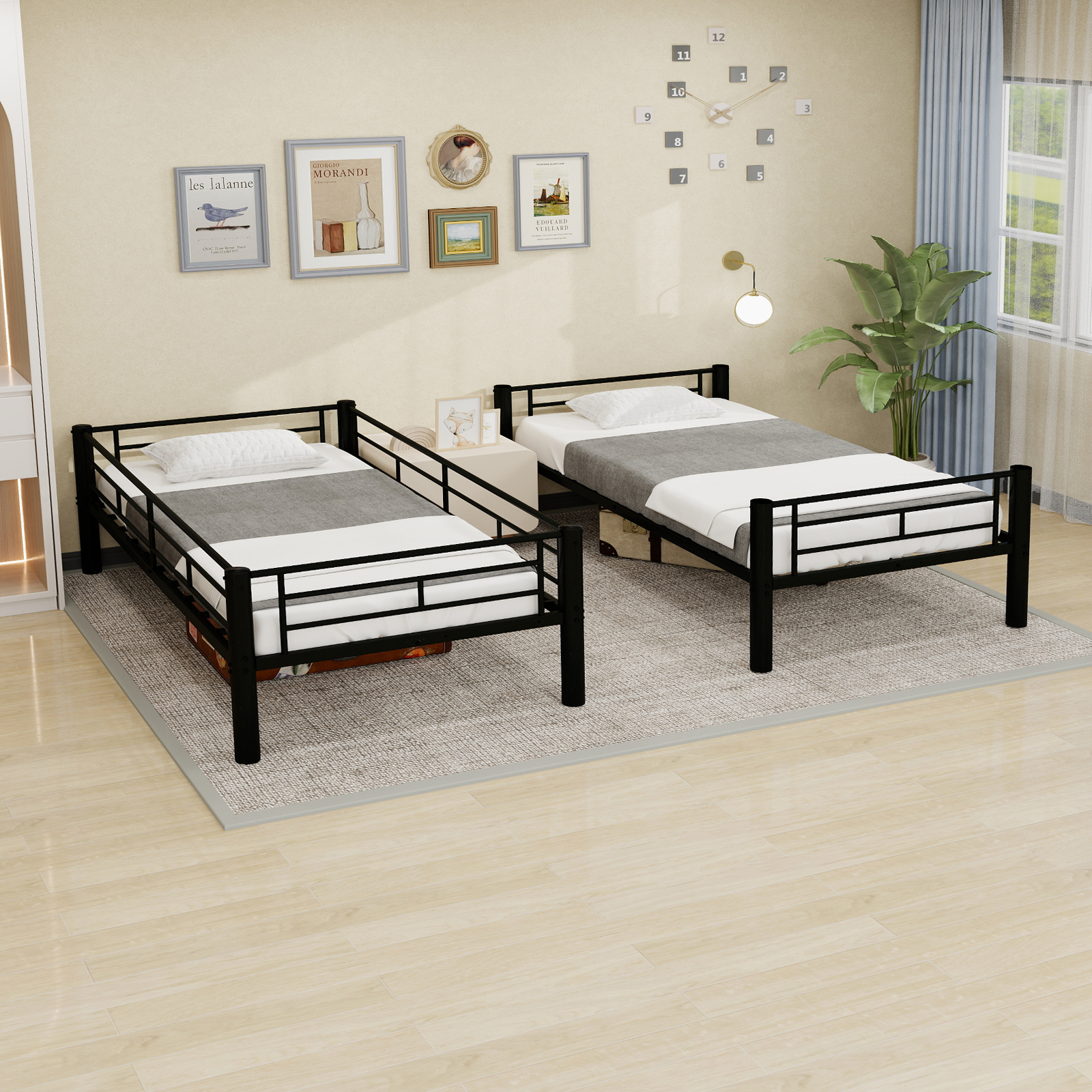 Sturdy Metal Bunk Bed Frame With Iron Structure 2-in-1 Convertible Twin