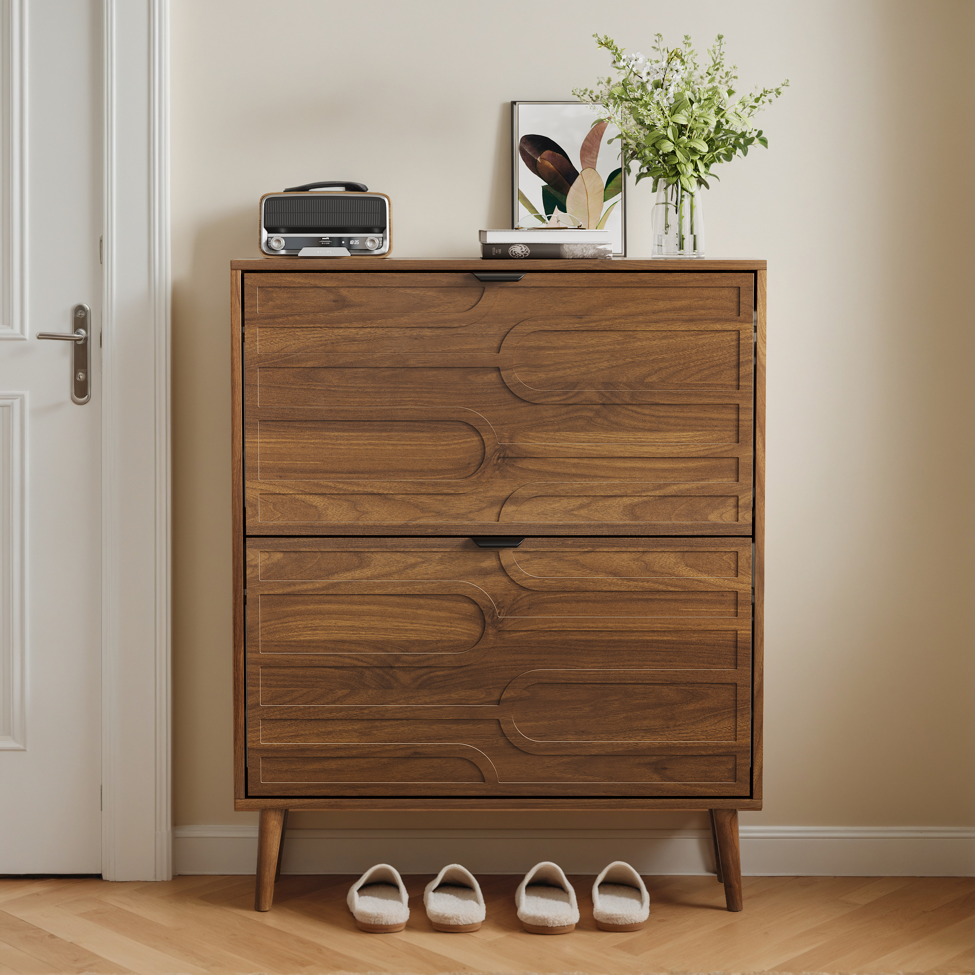 80cm Walnut Shoe Storage Cabinet,Medieval Modern Independent Cabinet, Fence — image 2