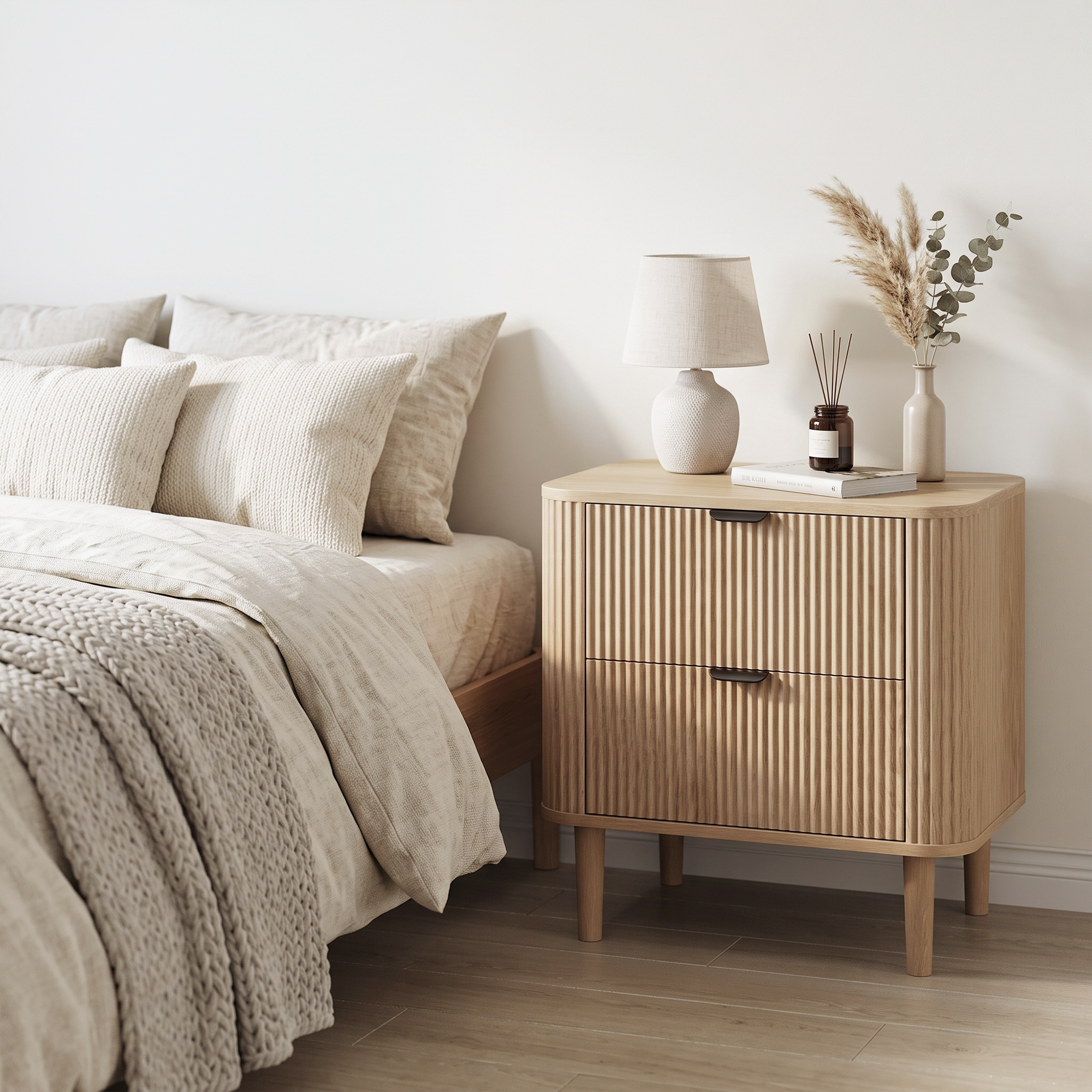 Farmhouse Style Bedside Table With Two Storage Drawers, Practical Modern — image 3