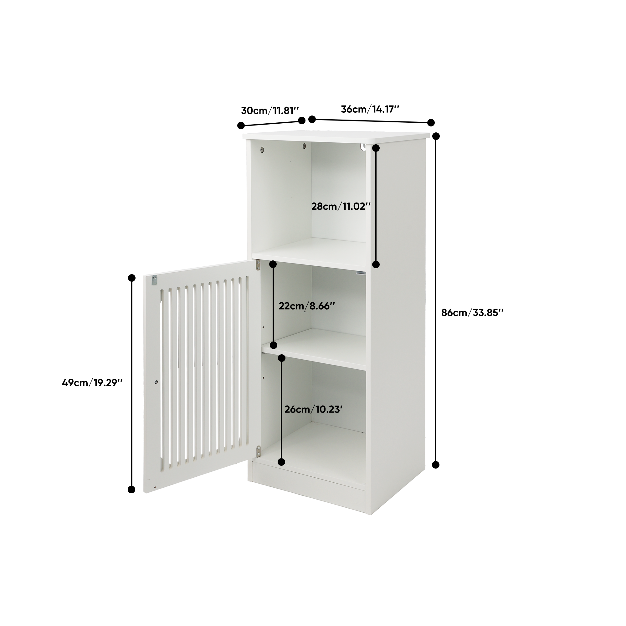 Bathroom Low Cabinet, Louvered Door Floor-standing Storage Multi-layer White