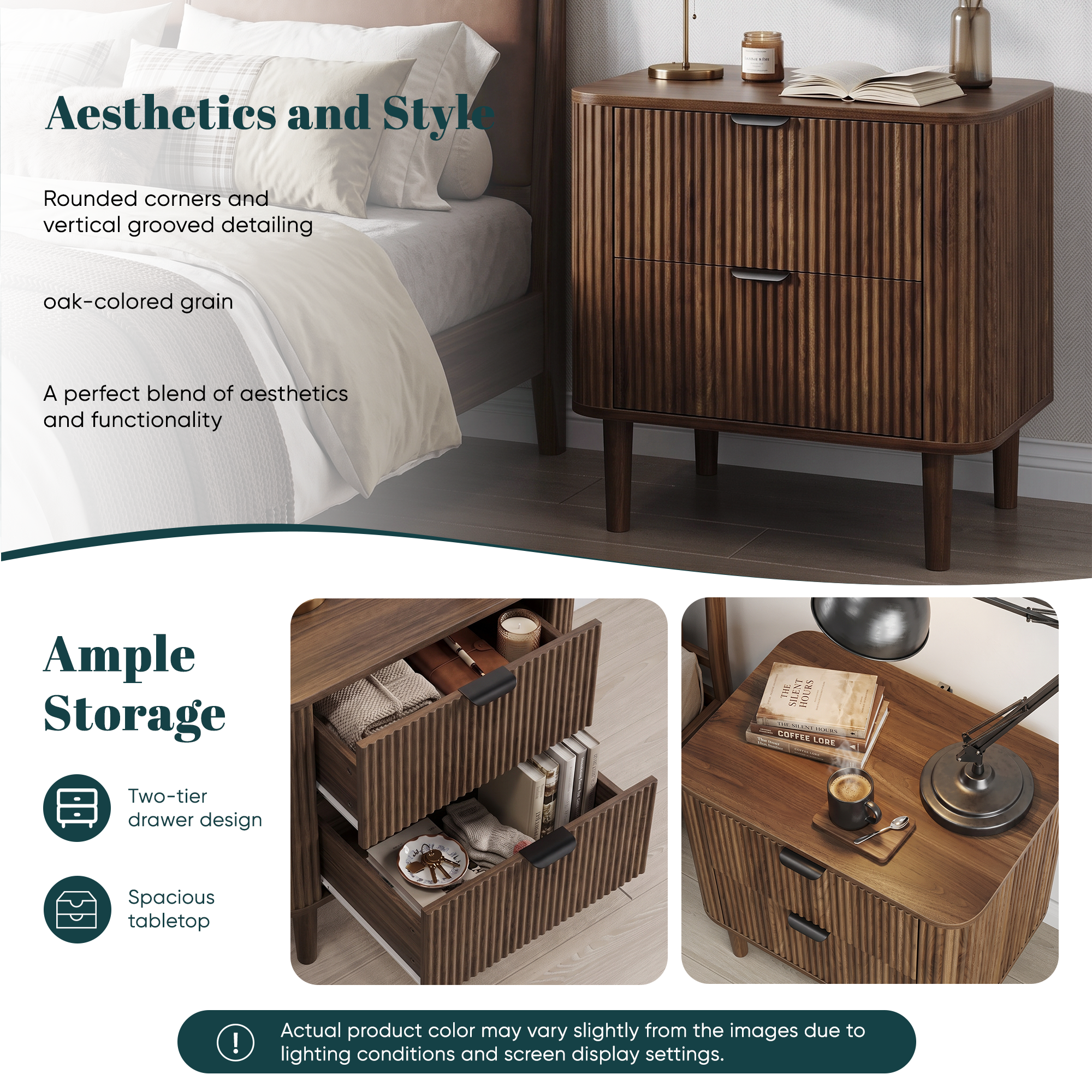 Medieval Modern Style Groove Decorative Cabinet, Walnut Storage Box, With Two — image 2