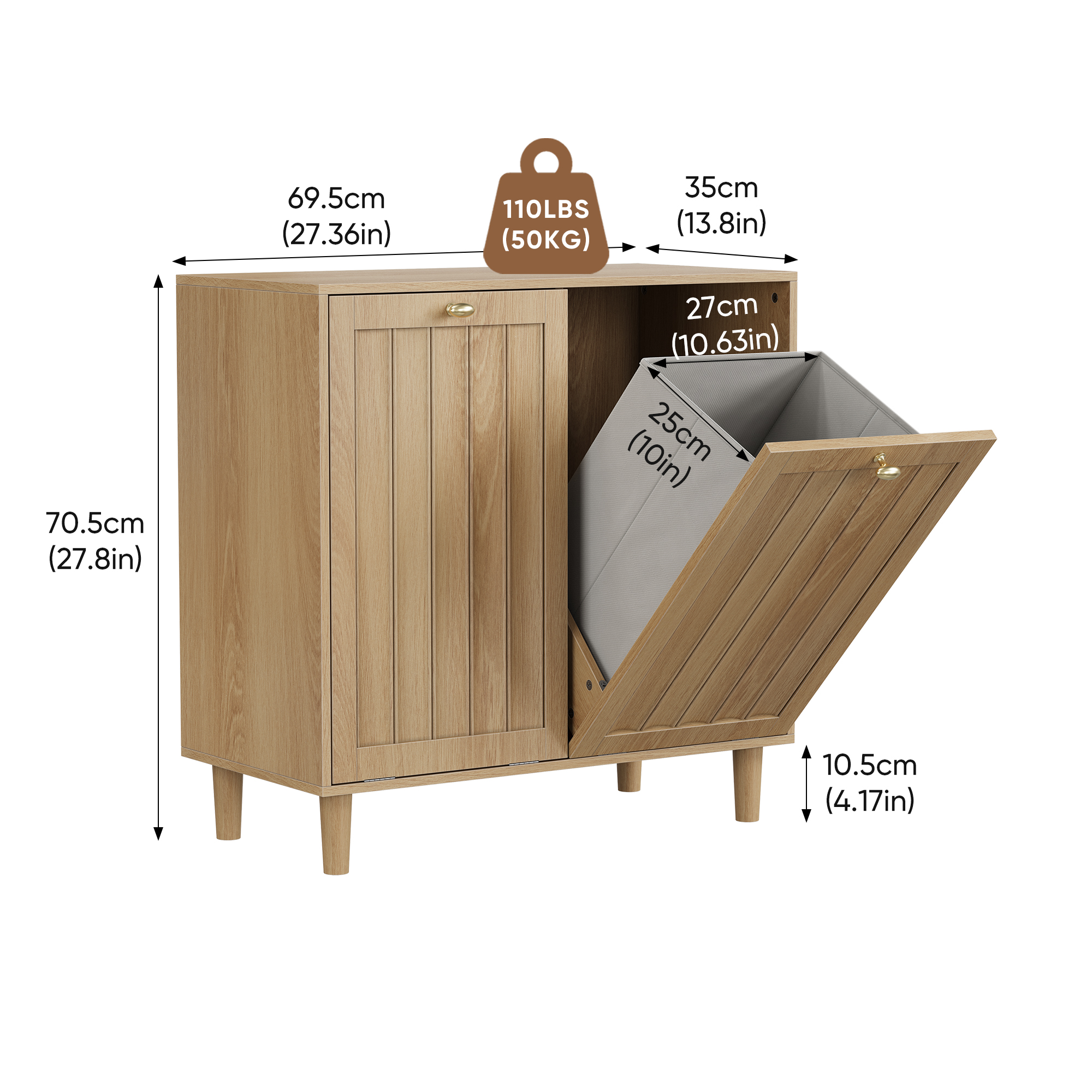 Slanted laundry basket with removable inner basket,