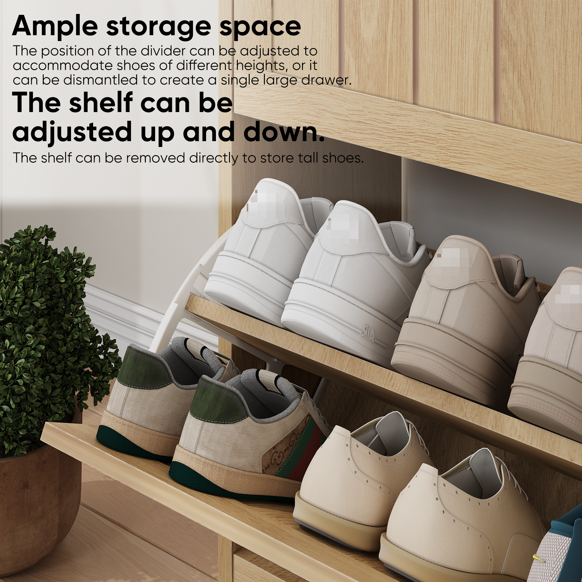 60 Cm Oak-colored Shoe Cabinet, Freestanding In Mid-century Modern Style — image 3