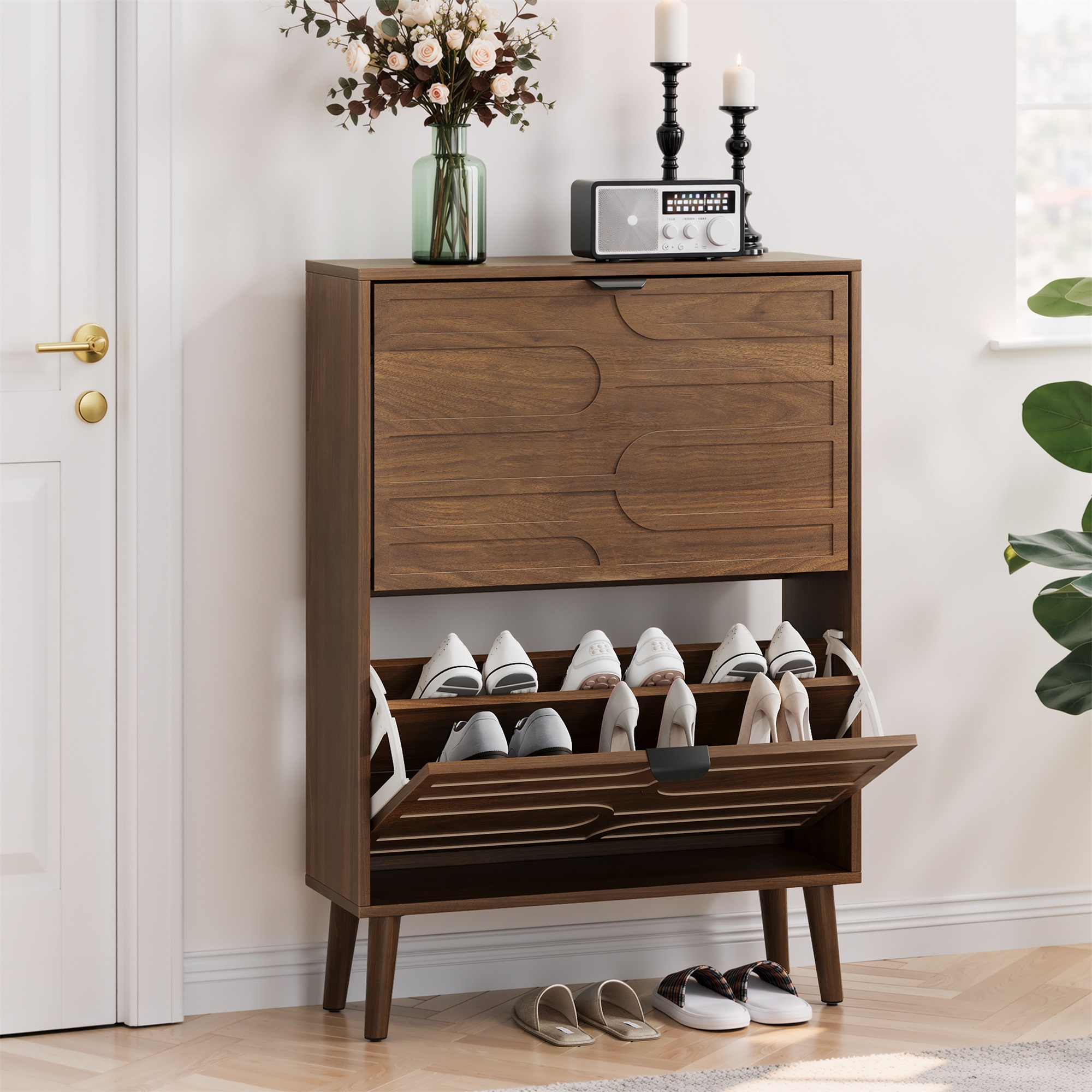 60cm Walnut Shoe Storage Cabinet,Medieval Modern Independent Cabinet, Fence — image 4