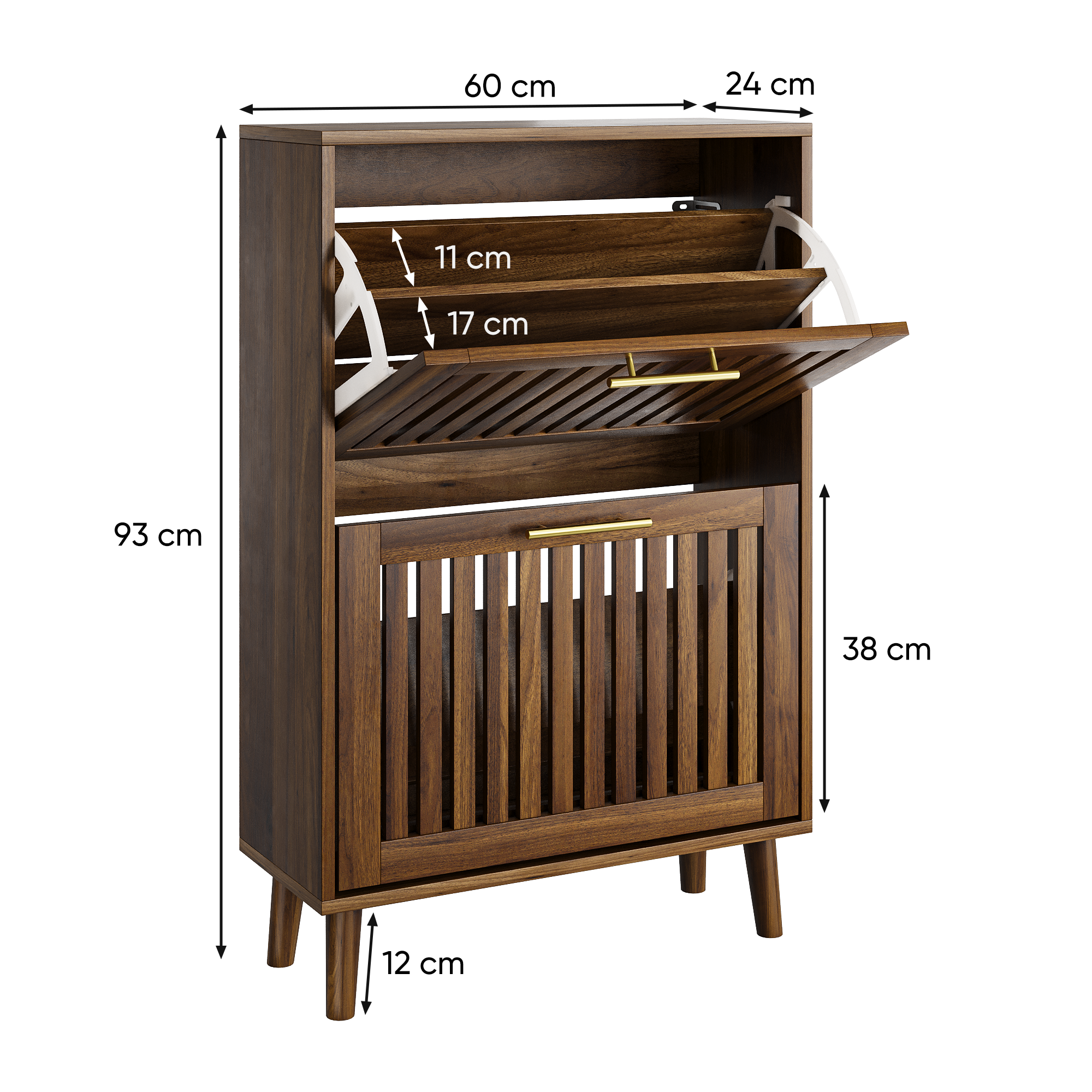 60cm Walnut Shoe Cabinet, Medieval Modern Independent Fence With 2 Flip — image 3