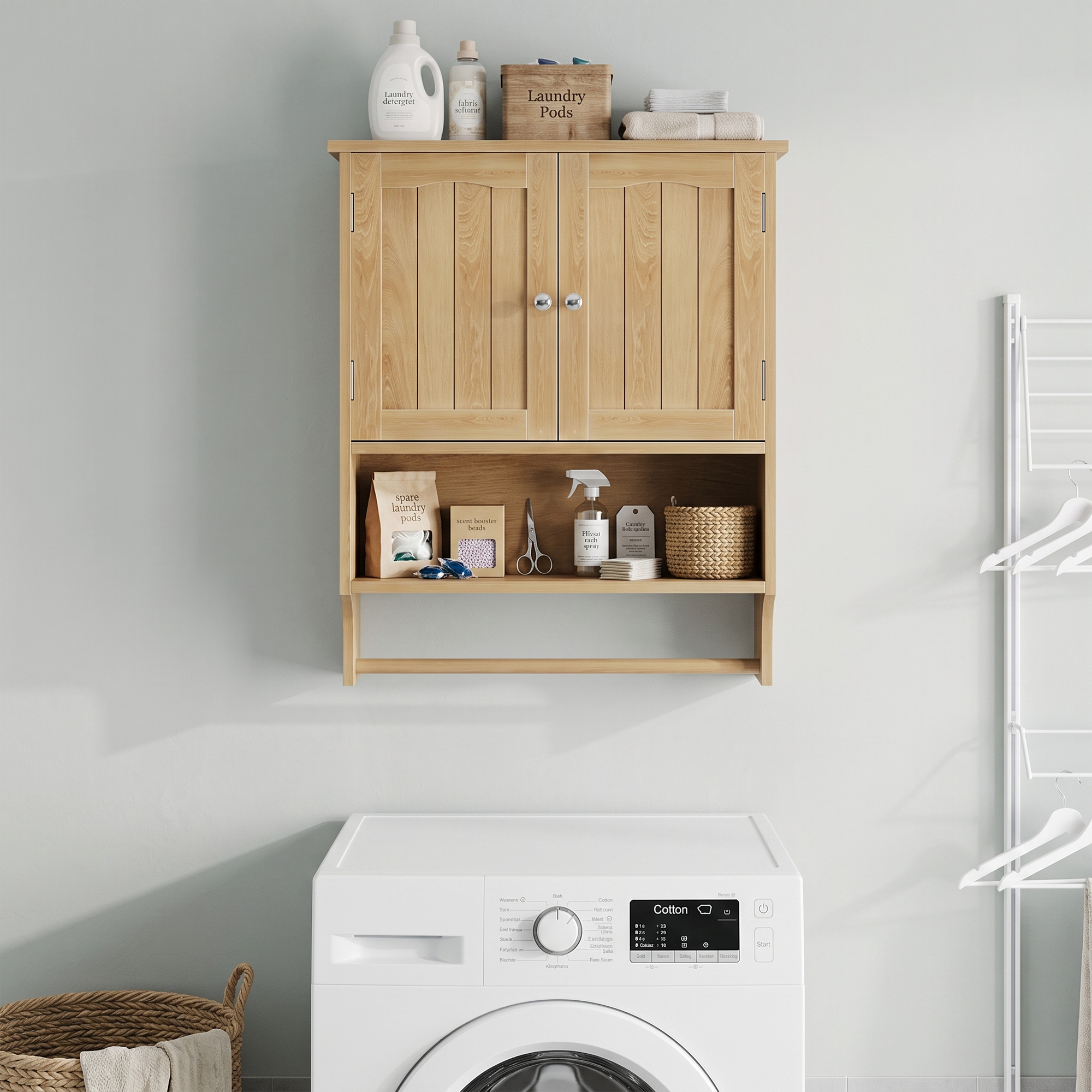 Oak-colored Wall-mounted Bathroom Vanity With Towel Rack And 2 Adjustable — image 2
