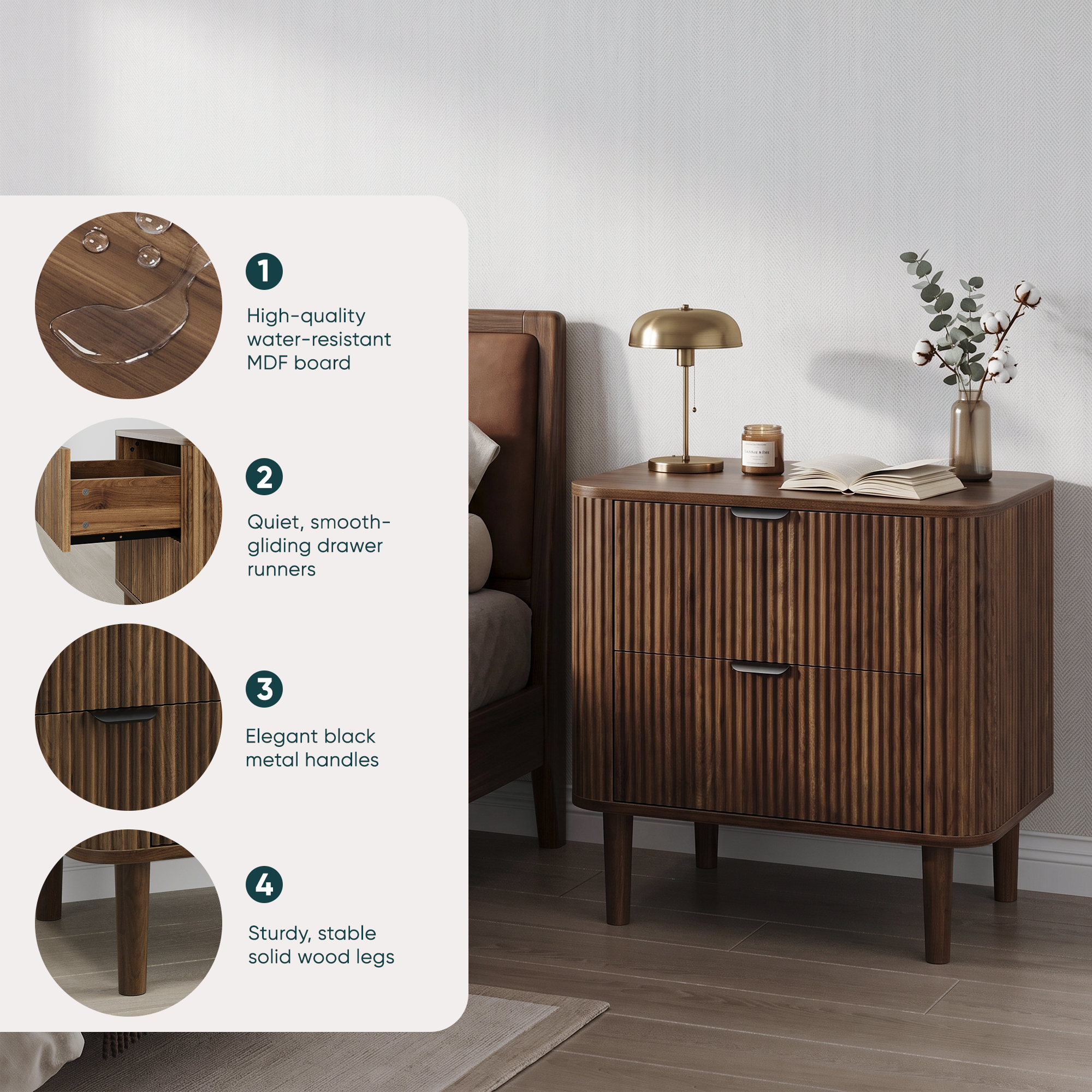 Medieval Modern Style Groove Decorative Cabinet, Walnut Storage Box, With Two — image 5