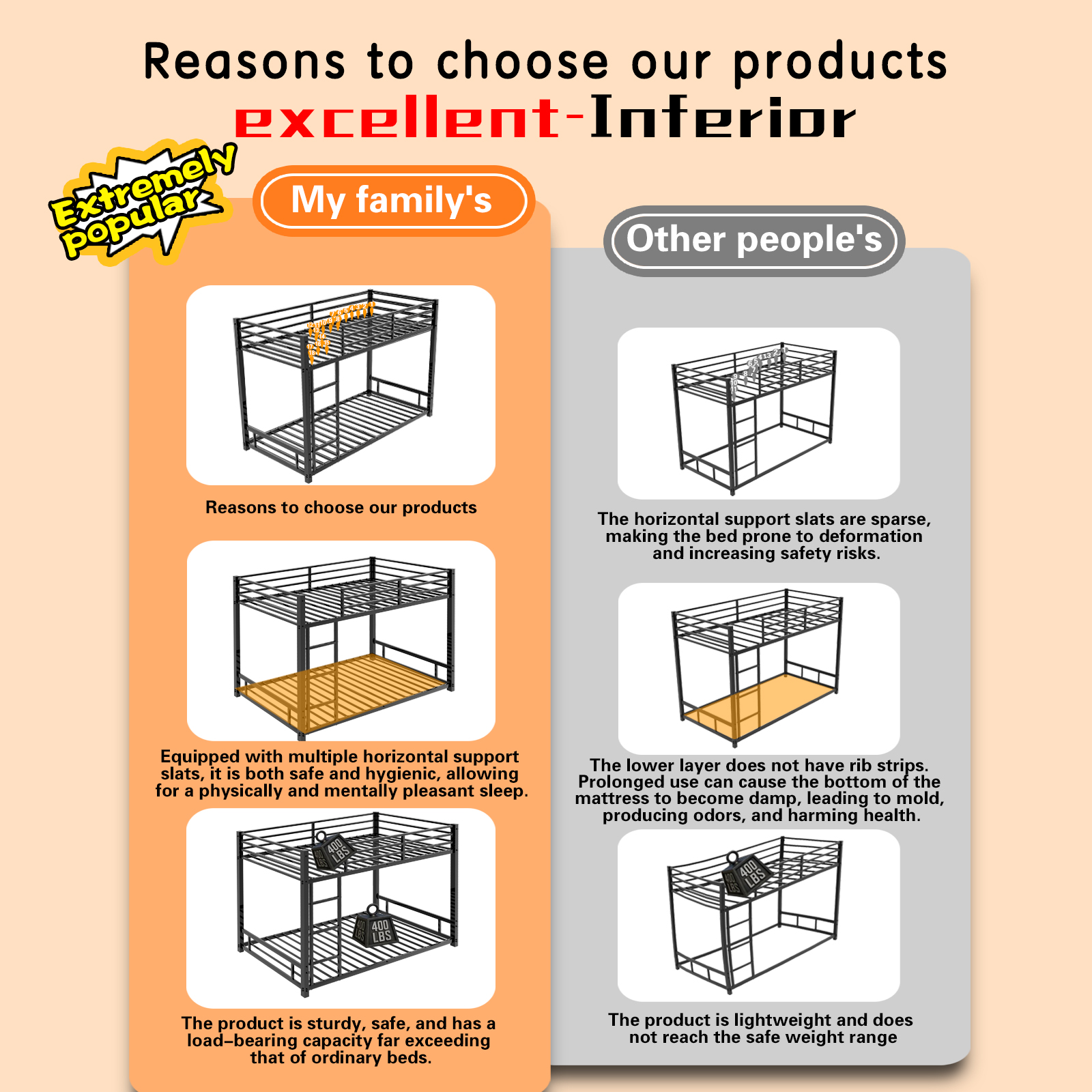 Black Metal Bunk Bed For Both Adults And Children, With Safety Railing Ladder