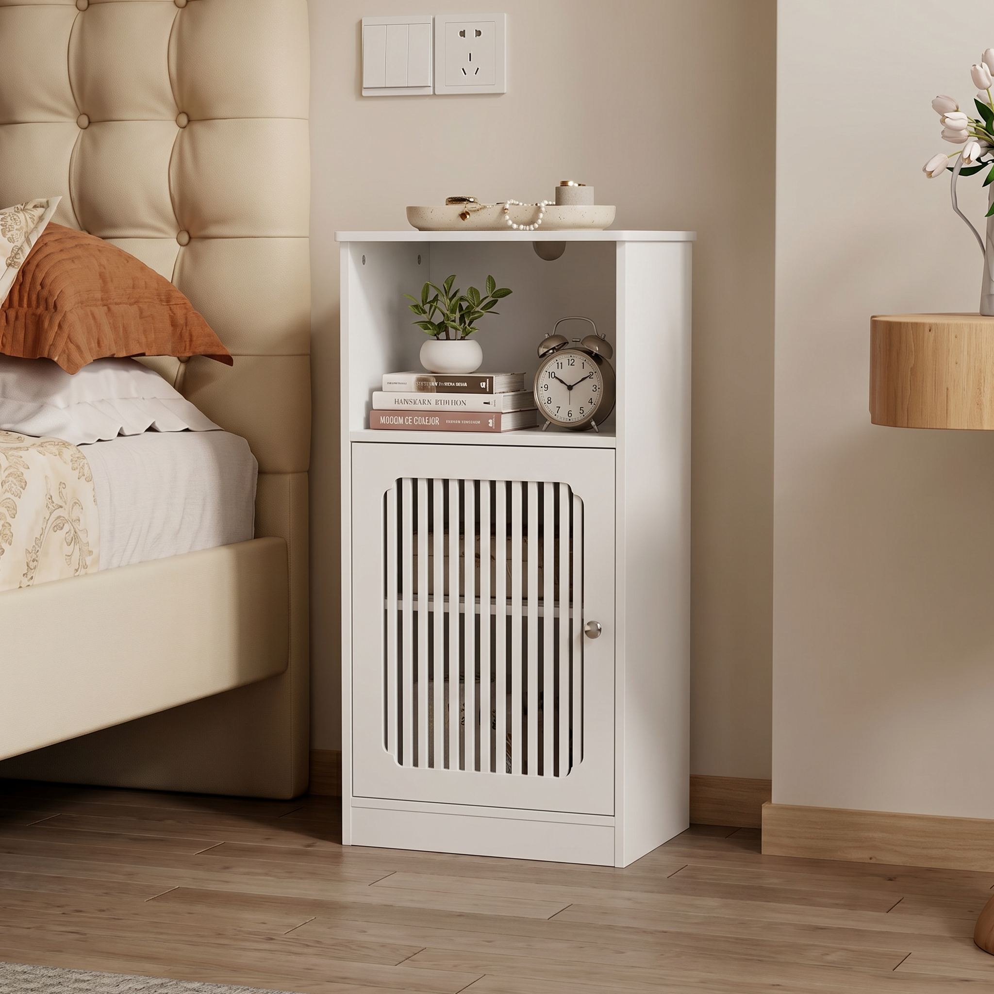 Bathroom Low Cabinet, Louvered Door Floor-standing Storage Multi-layer White — image 5