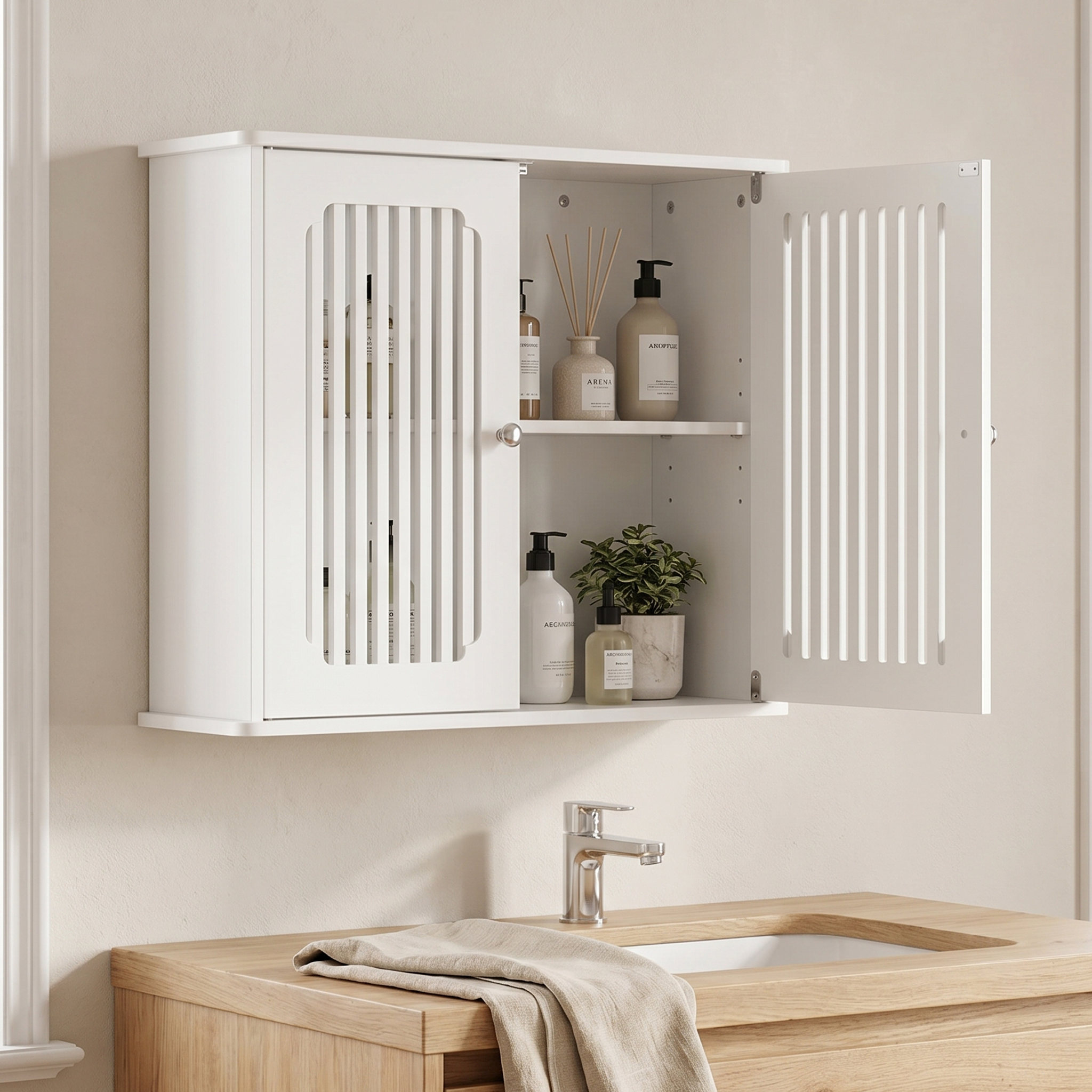 Bathroom Wall-mounted Cabinet, Louvered Double-door