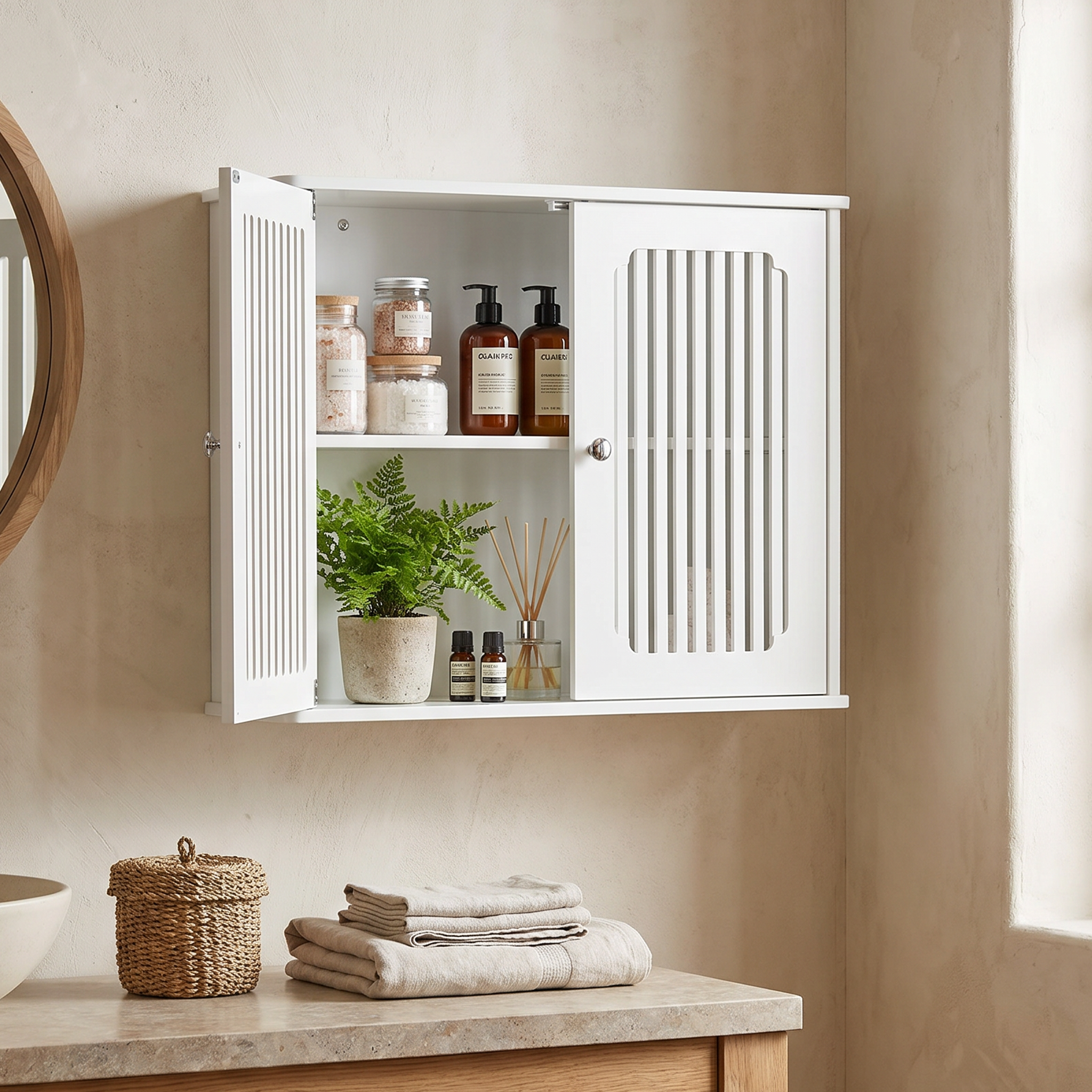 Bathroom Wall-mounted Cabinet, Louvered Double-door