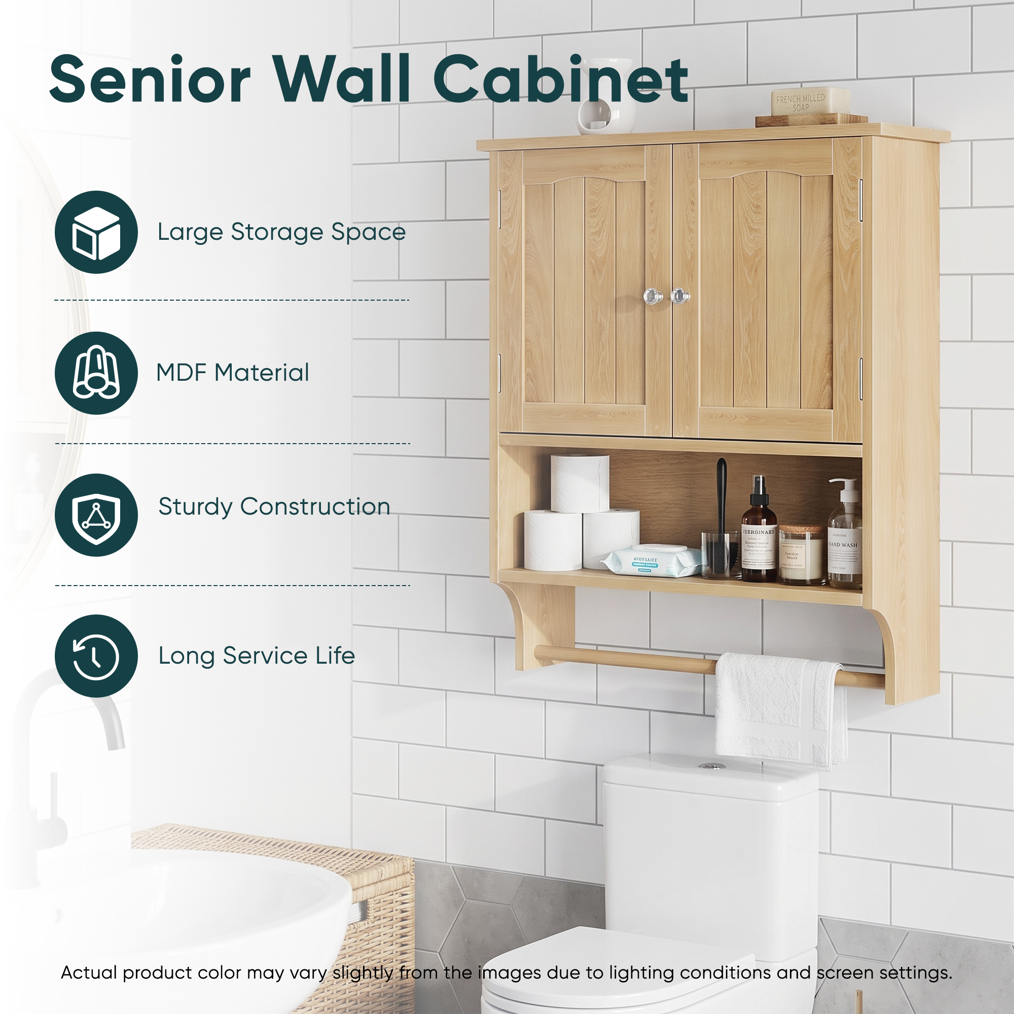 Oak-colored Wall-mounted Bathroom Vanity With Towel Rack And 2 Adjustable — image 5