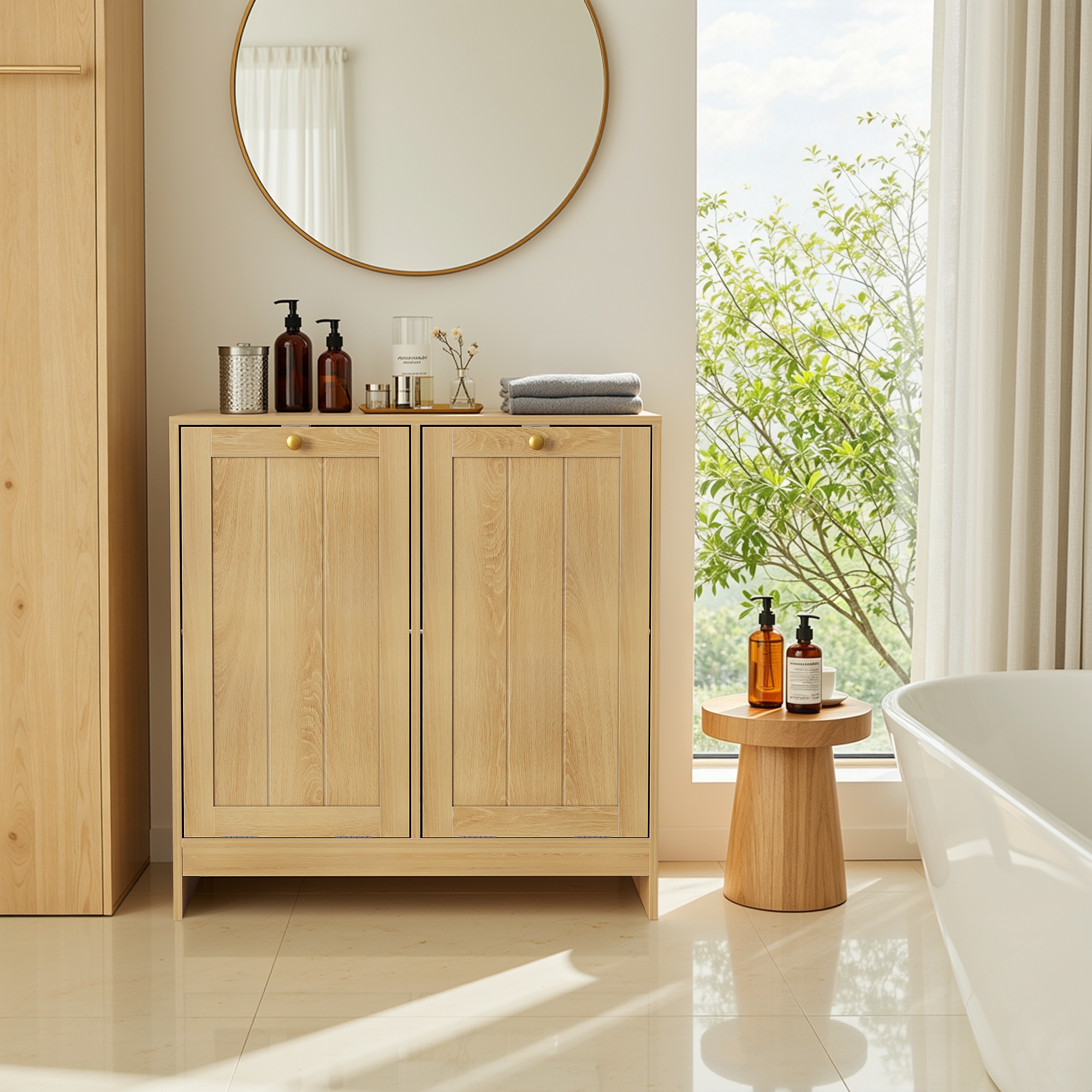 Tilted Laundry Hamper With Removable Basket, Hidden Bathroom Storage Cabinet — image 4
