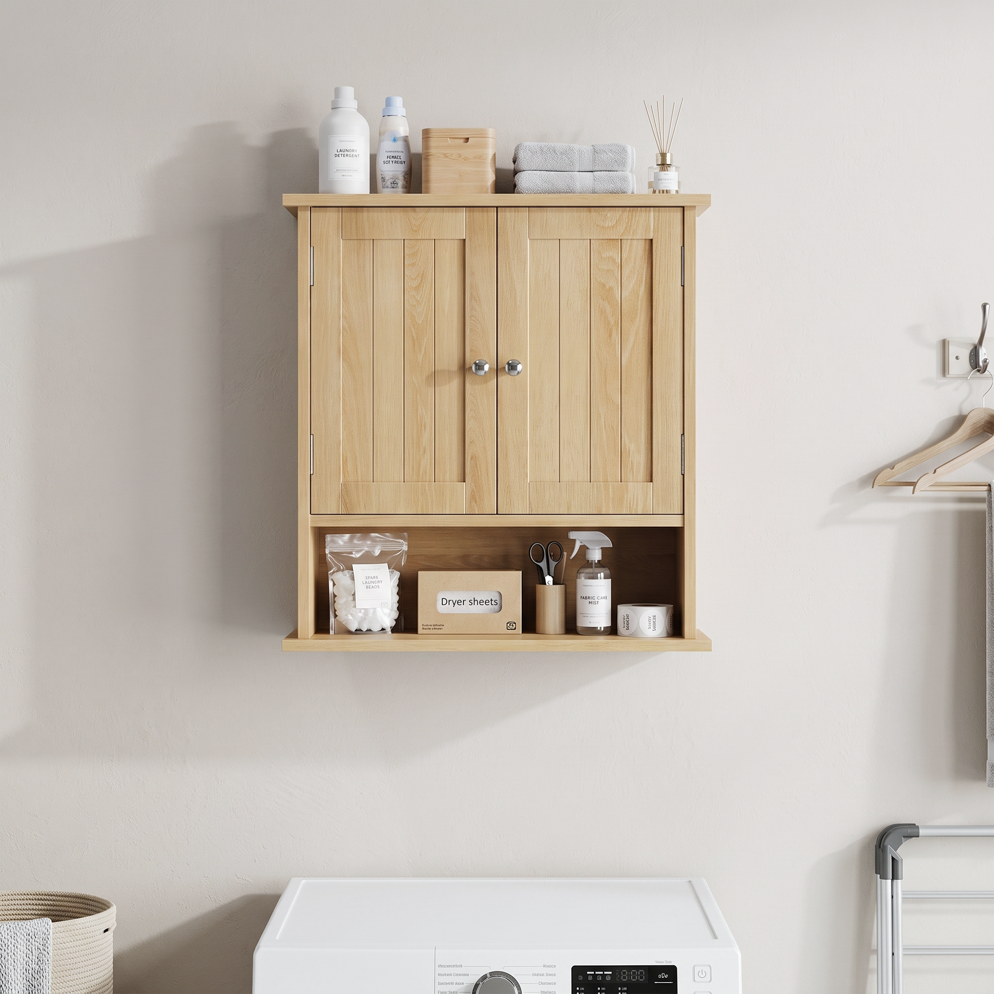Oak-colored Wall-mounted Bathroom Vanity With Double Doors And Adjustable