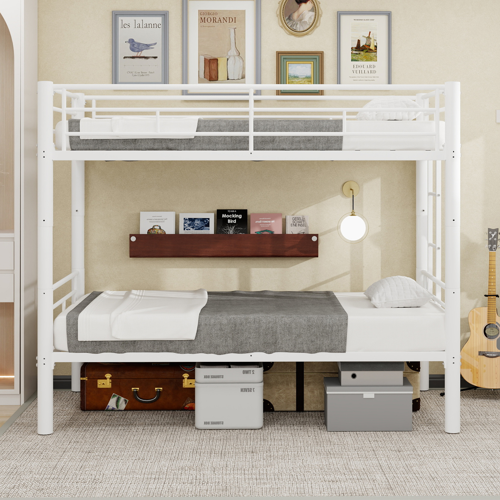 Stylish Metal Bunk Bed With Strong Iron Frame 2-in-1 Convertible Twin Size