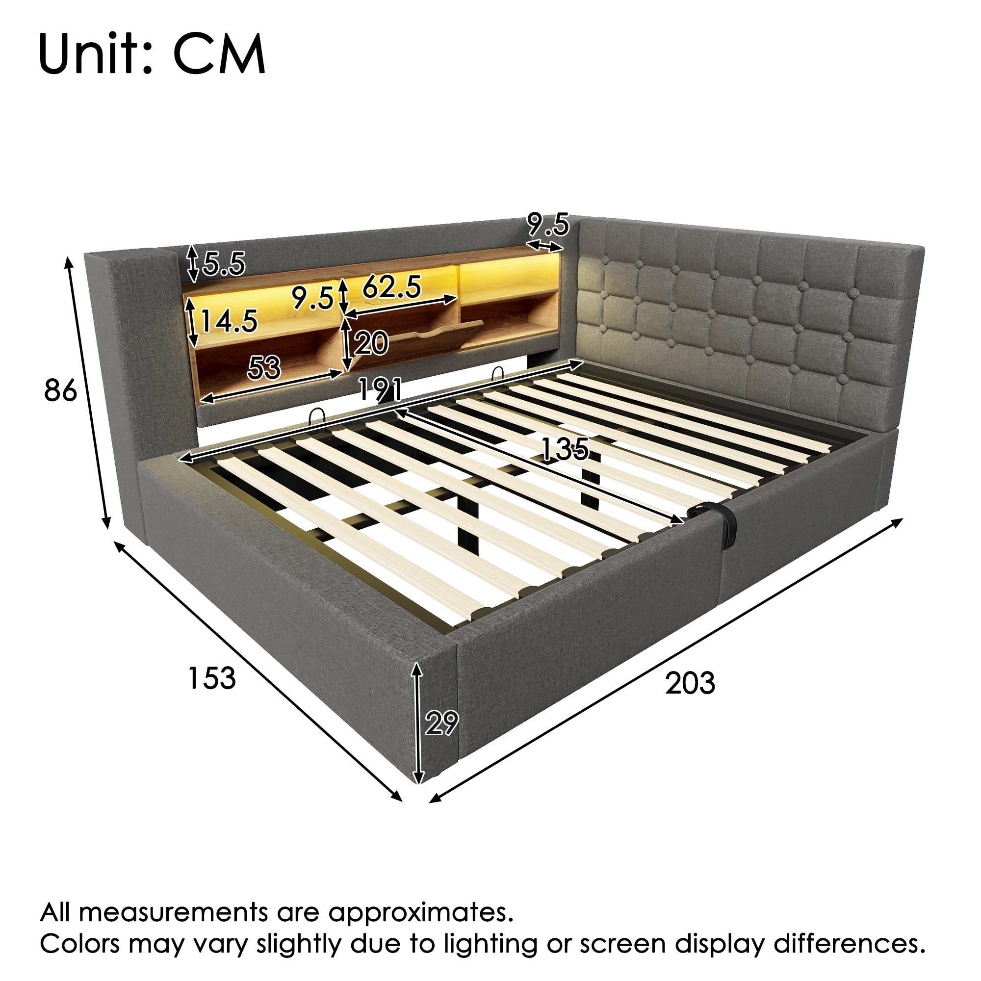 Daybed Upholstered Bed 135 X 190 Cm, 4FT6 Double Sofa With Hydraulic Storage — image 5