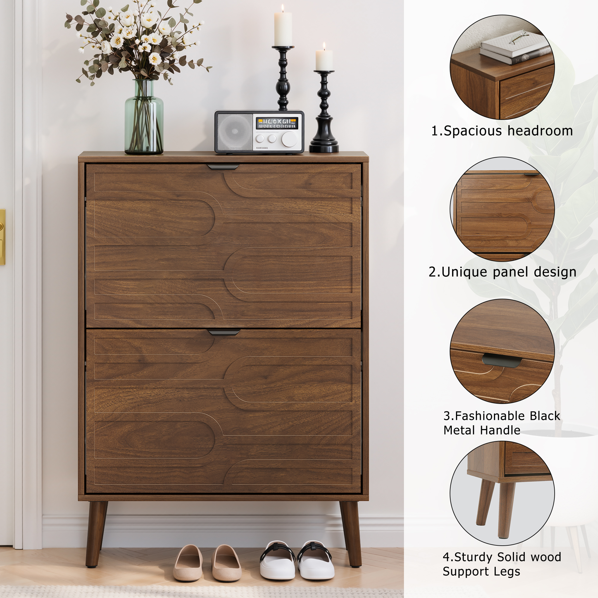 60cm Walnut Shoe Storage Cabinet,Medieval Modern Independent Cabinet, Fence — image 5
