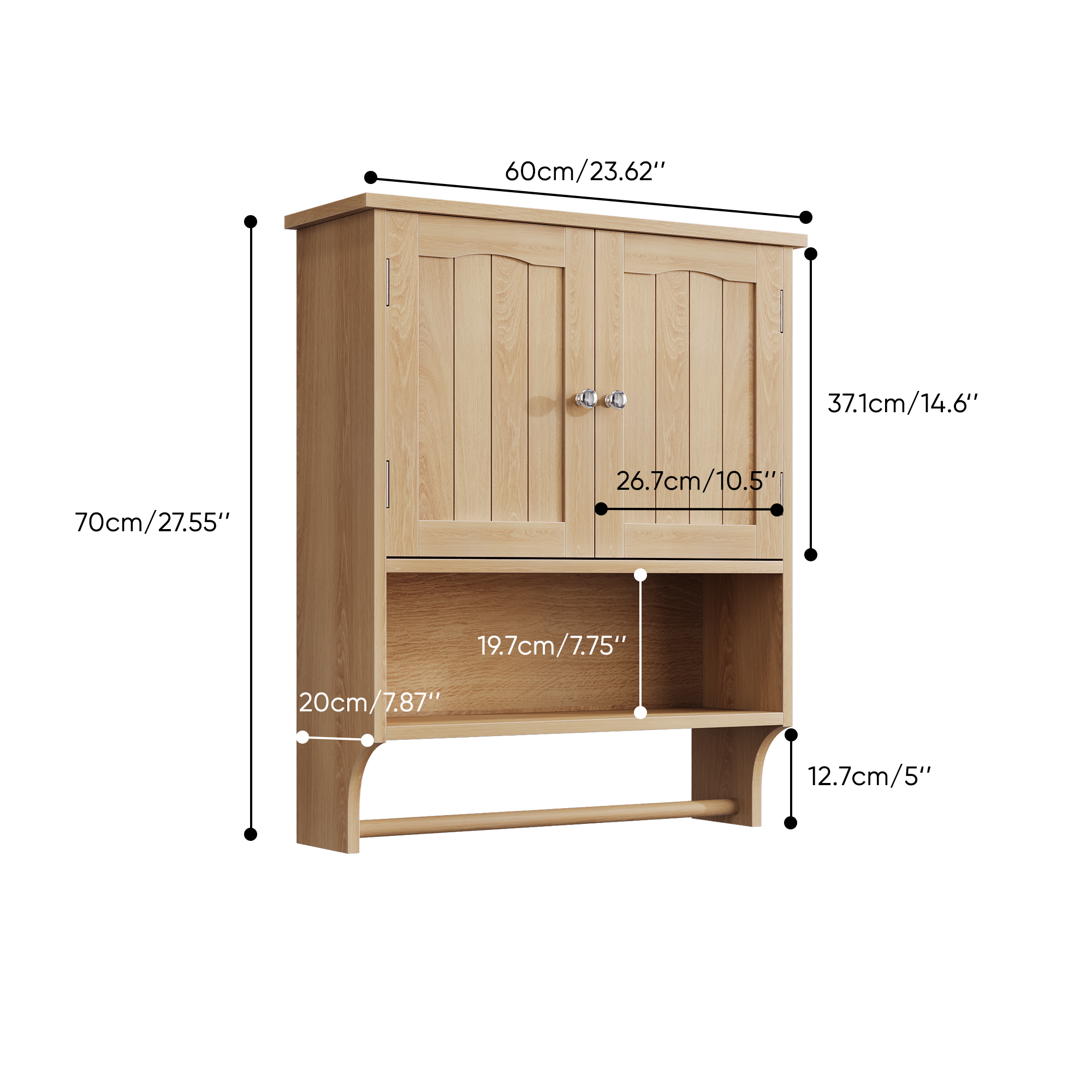 Oak-colored Wall-mounted Bathroom Vanity With Towel Rack And 2 Adjustable — image 4
