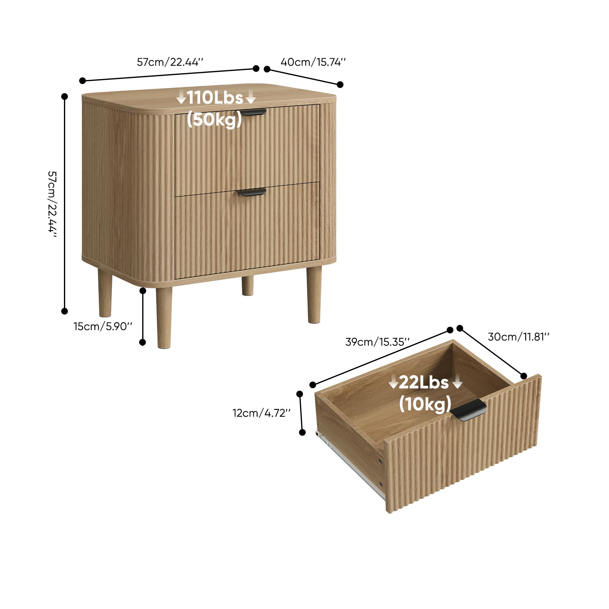 Farmhouse Style Bedside Table With Two Storage Drawers, Practical Modern — image 2