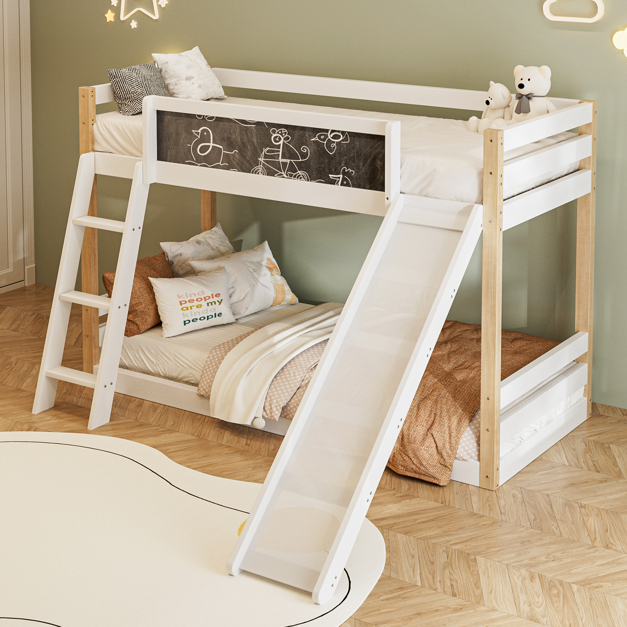 Bunk Bed For Kids 90 X 190 Cm With Slide & Storage Stairs, Wooden High Sleeper — image 3