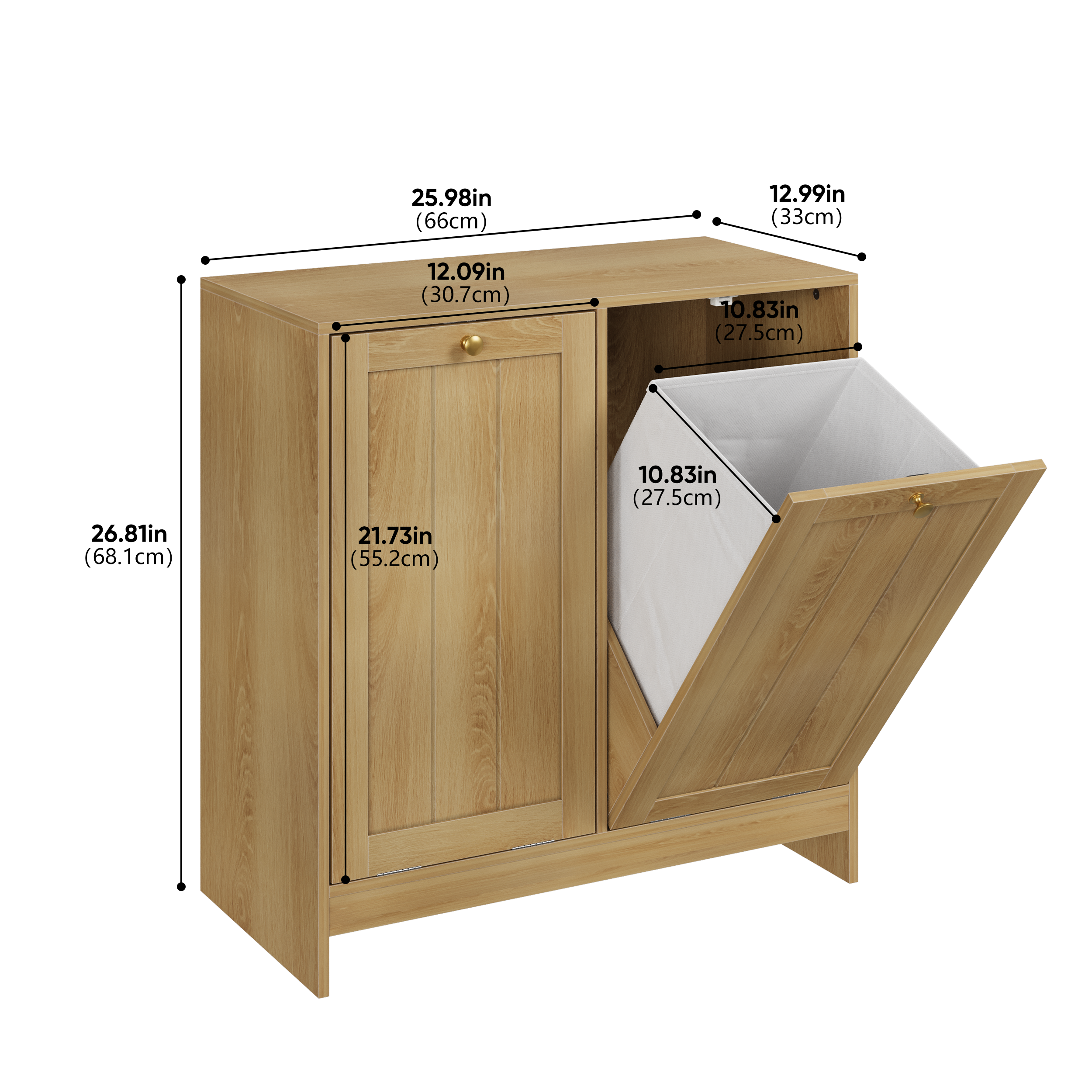 Tilted Laundry Hamper With Removable Basket, Hidden Bathroom Storage Cabinet — image 3