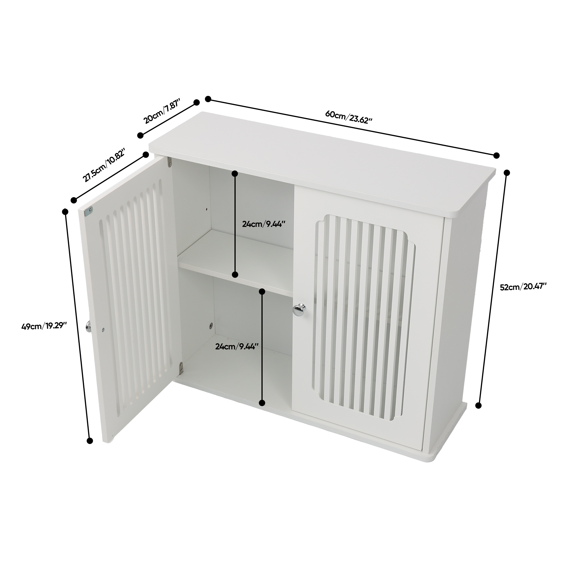 Bathroom Wall-mounted Cabinet, Louvered Double-door