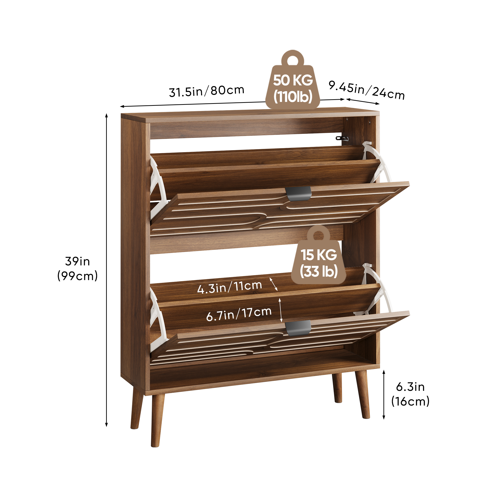 80cm Walnut Shoe Storage Cabinet,Medieval Modern Independent Cabinet, Fence — image 3