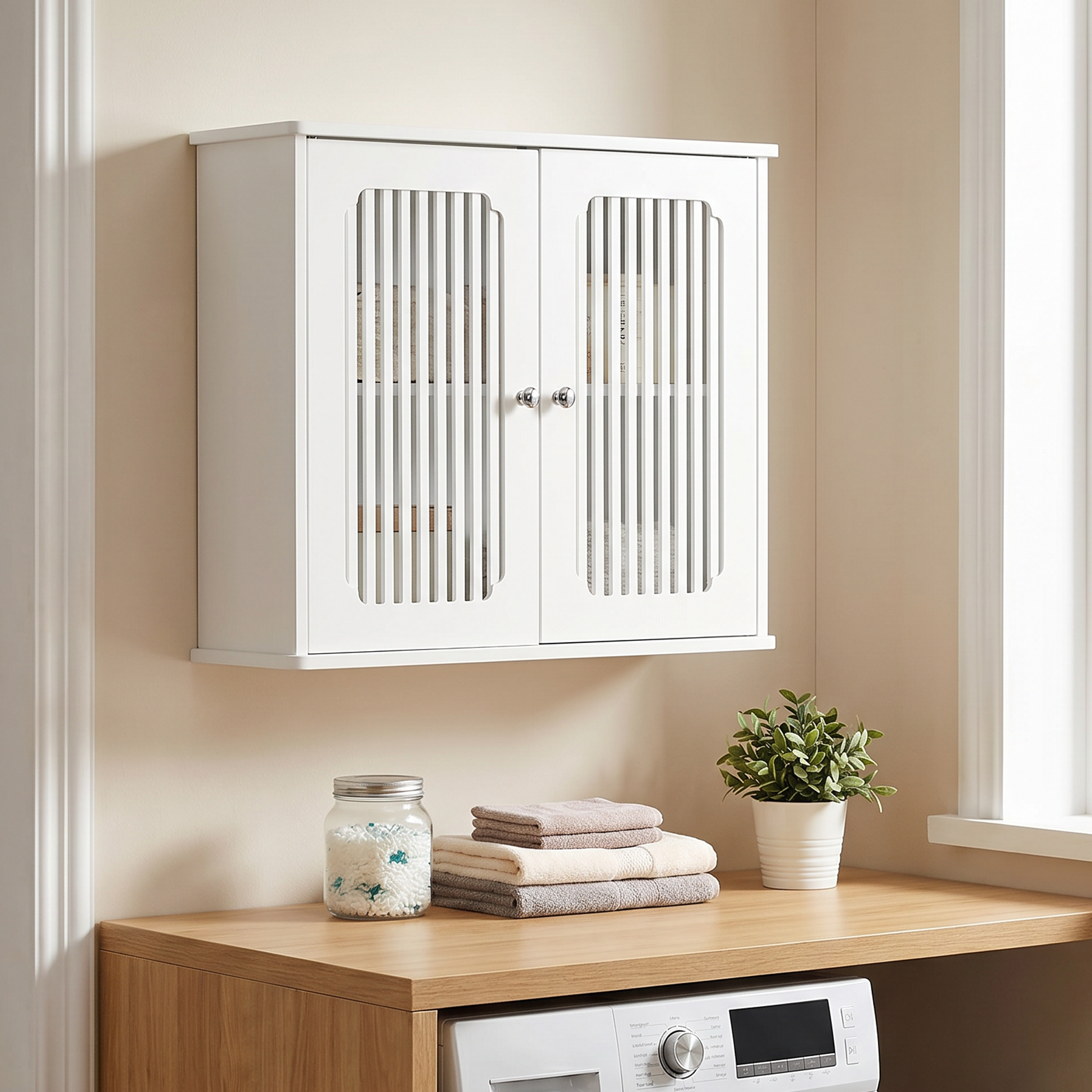 Bathroom Wall-mounted Cabinet, Louvered Double-door