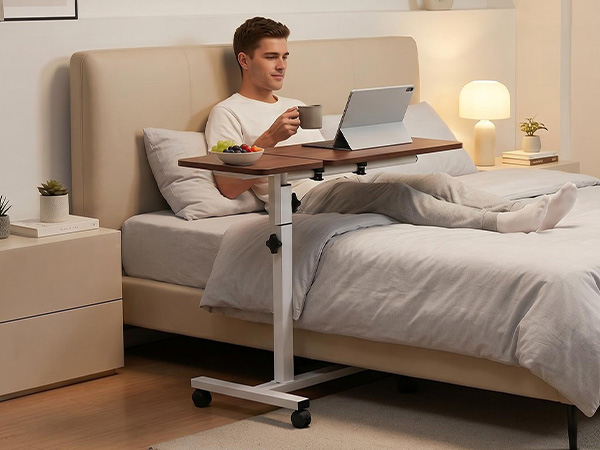 Small Standing Desk With Wheels Wood Height Adjustment Portable Mobile Rolling Table Laptop PC Stand For Home Office
