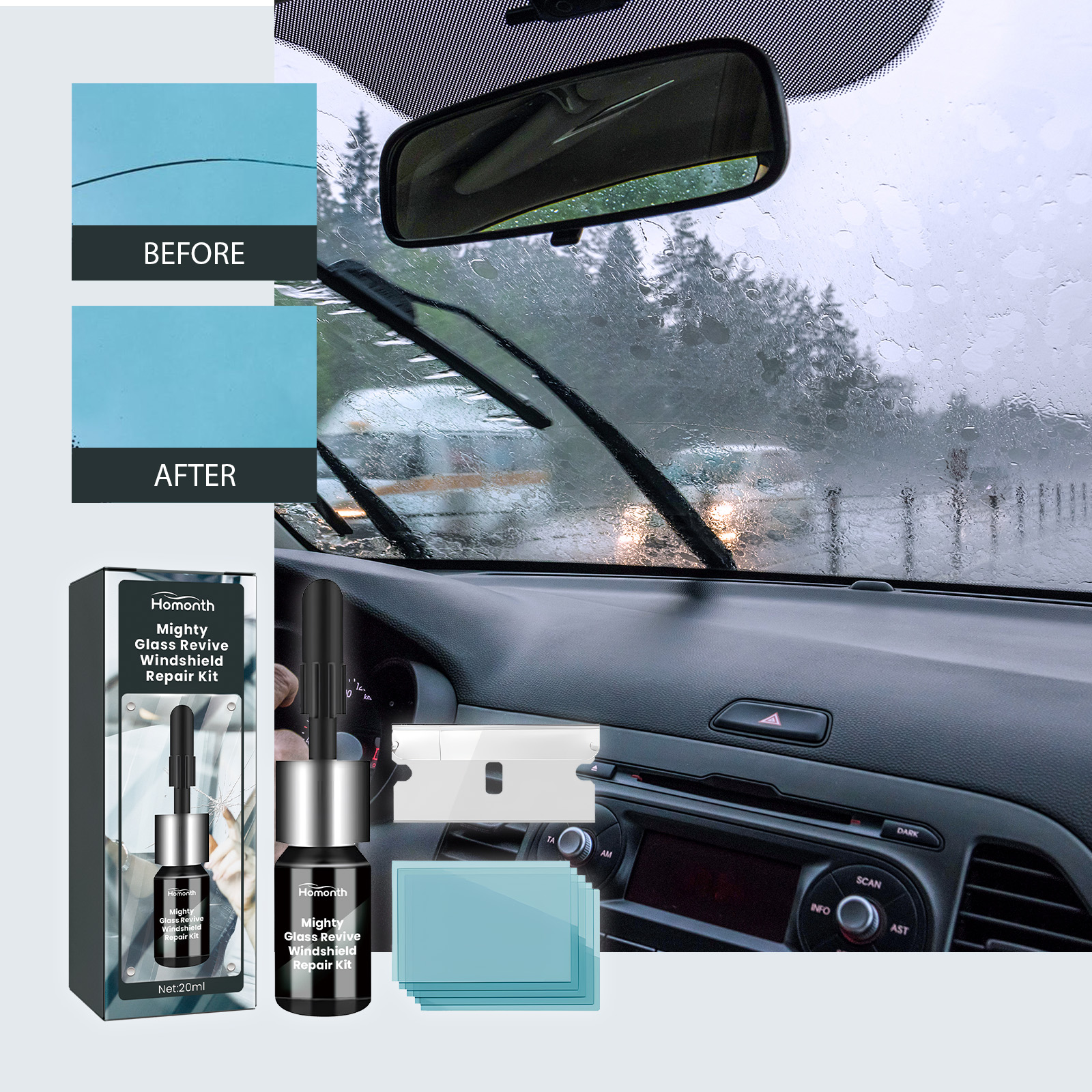 Windshield Repair Kit, Glass Crack Broken Patch Adhesive