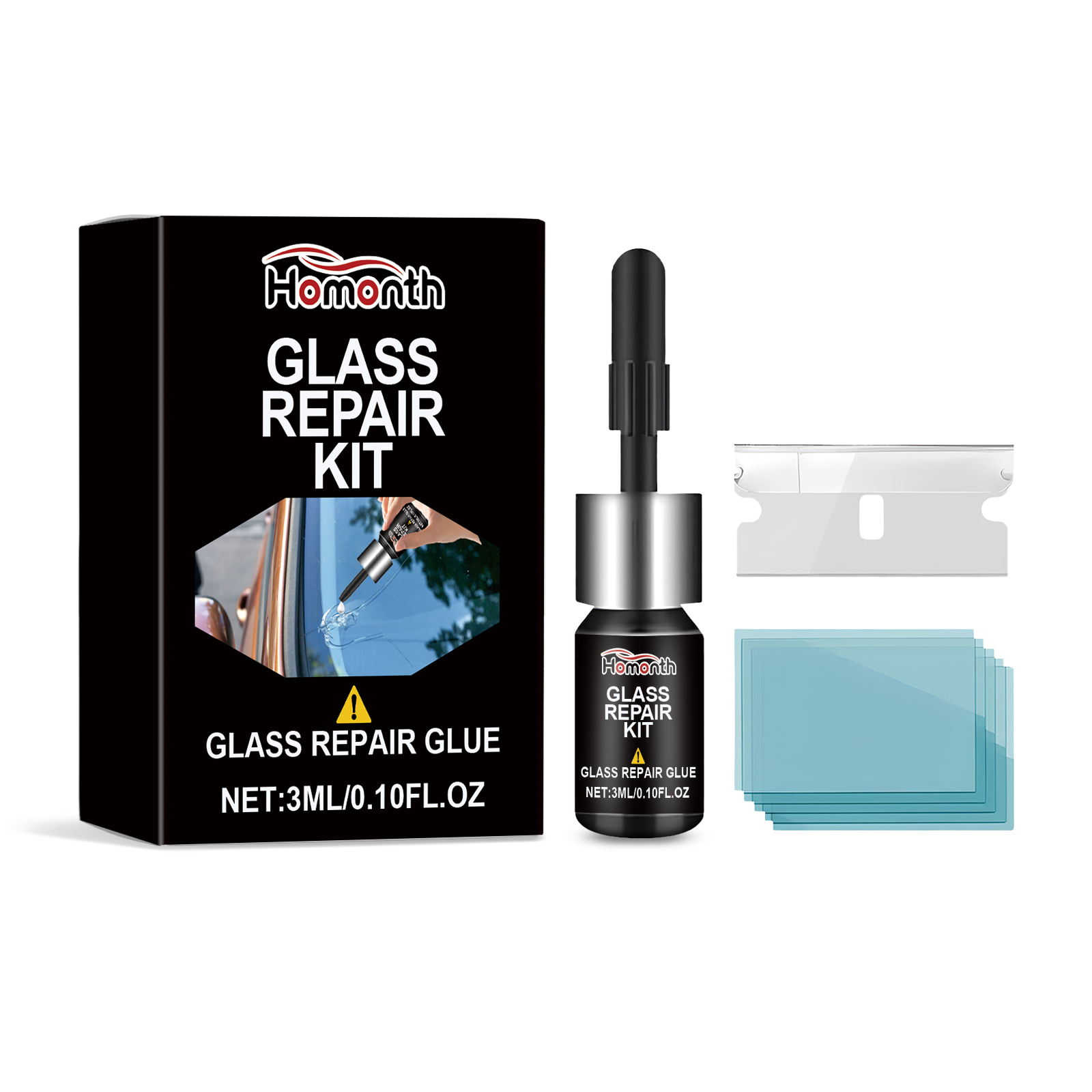 Glass Repair Kit, Windshield Crack Clear View Portable Adhesive