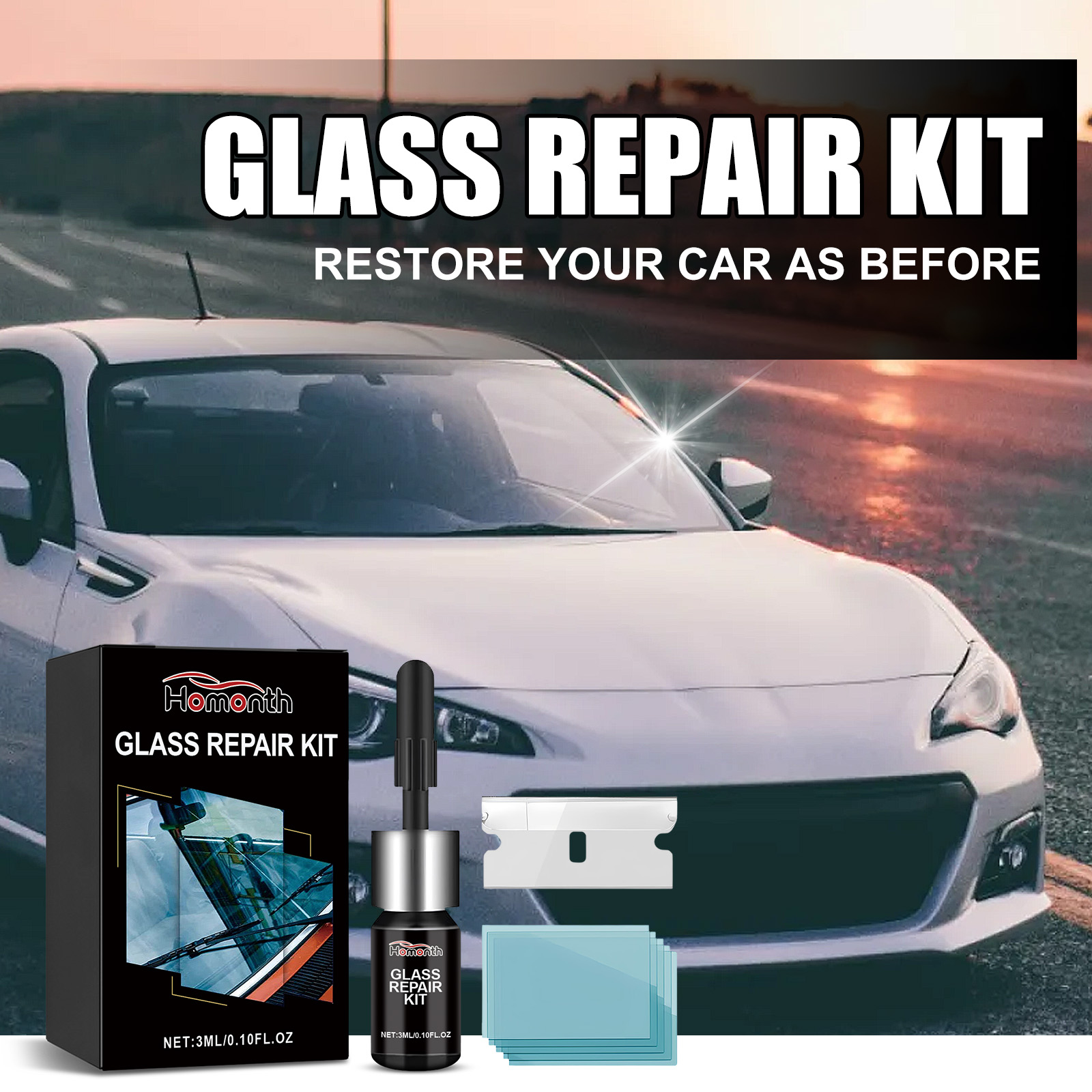 Windshield Repair Kit, Glass Crack Scratch Multi-Purpose Adhesive