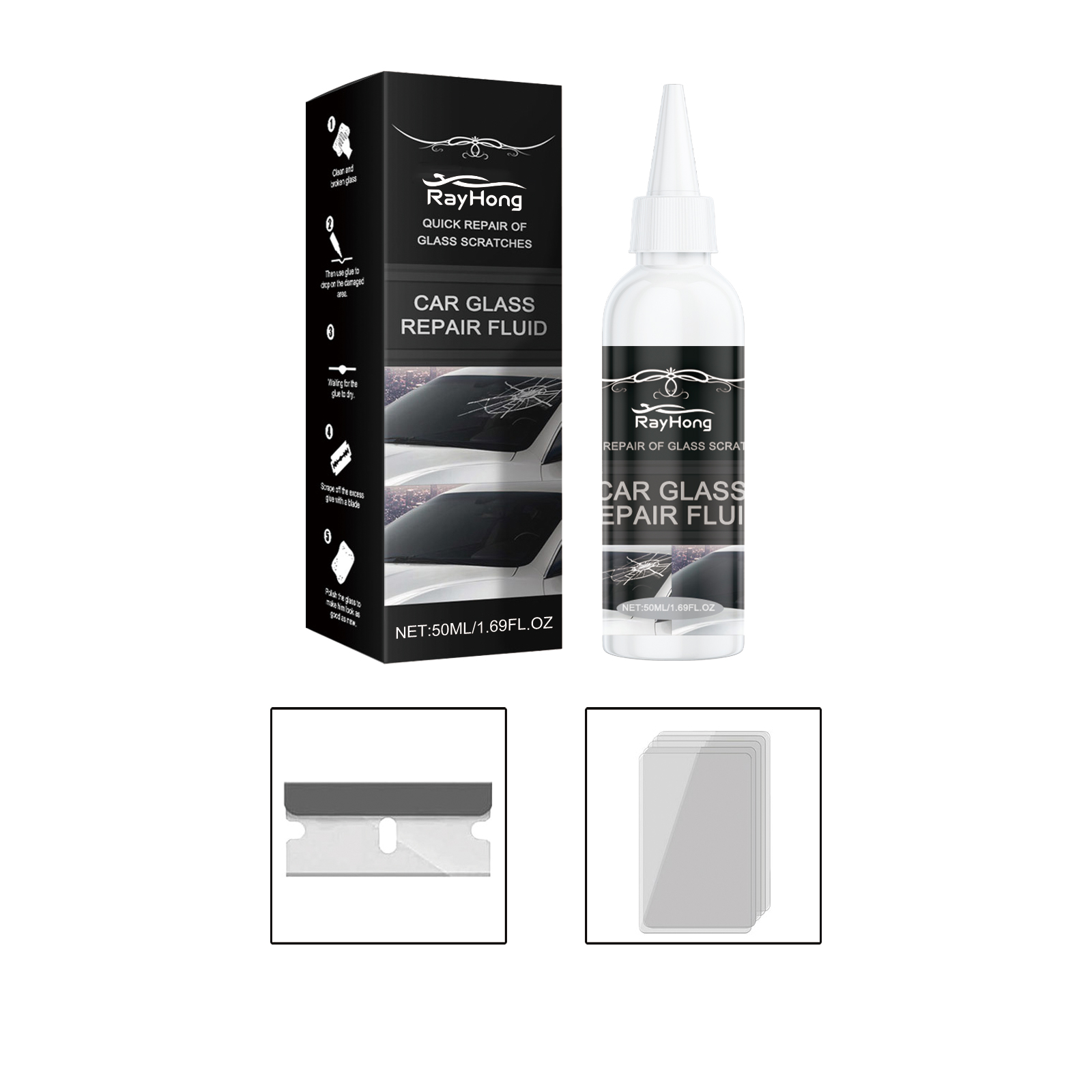 Glass Repair Glue 50ml, Nano Windshield Crack Fast Repair Adhesive