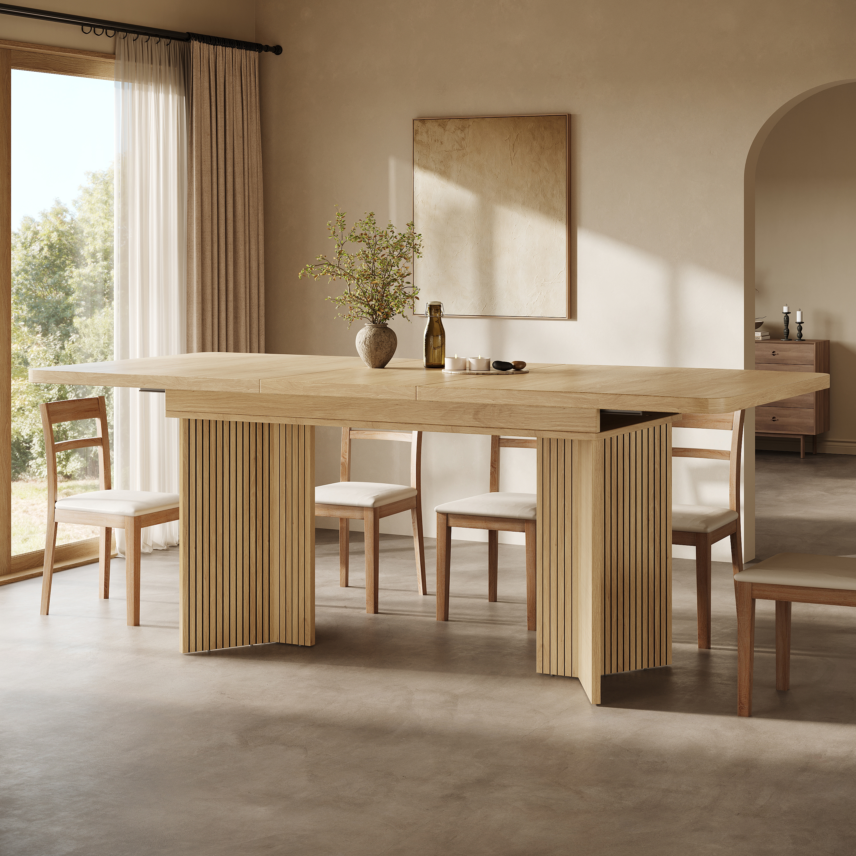 Extendable Dining Table 120-160 Cm With Vertical Grooved V-shaped Legs — image 5
