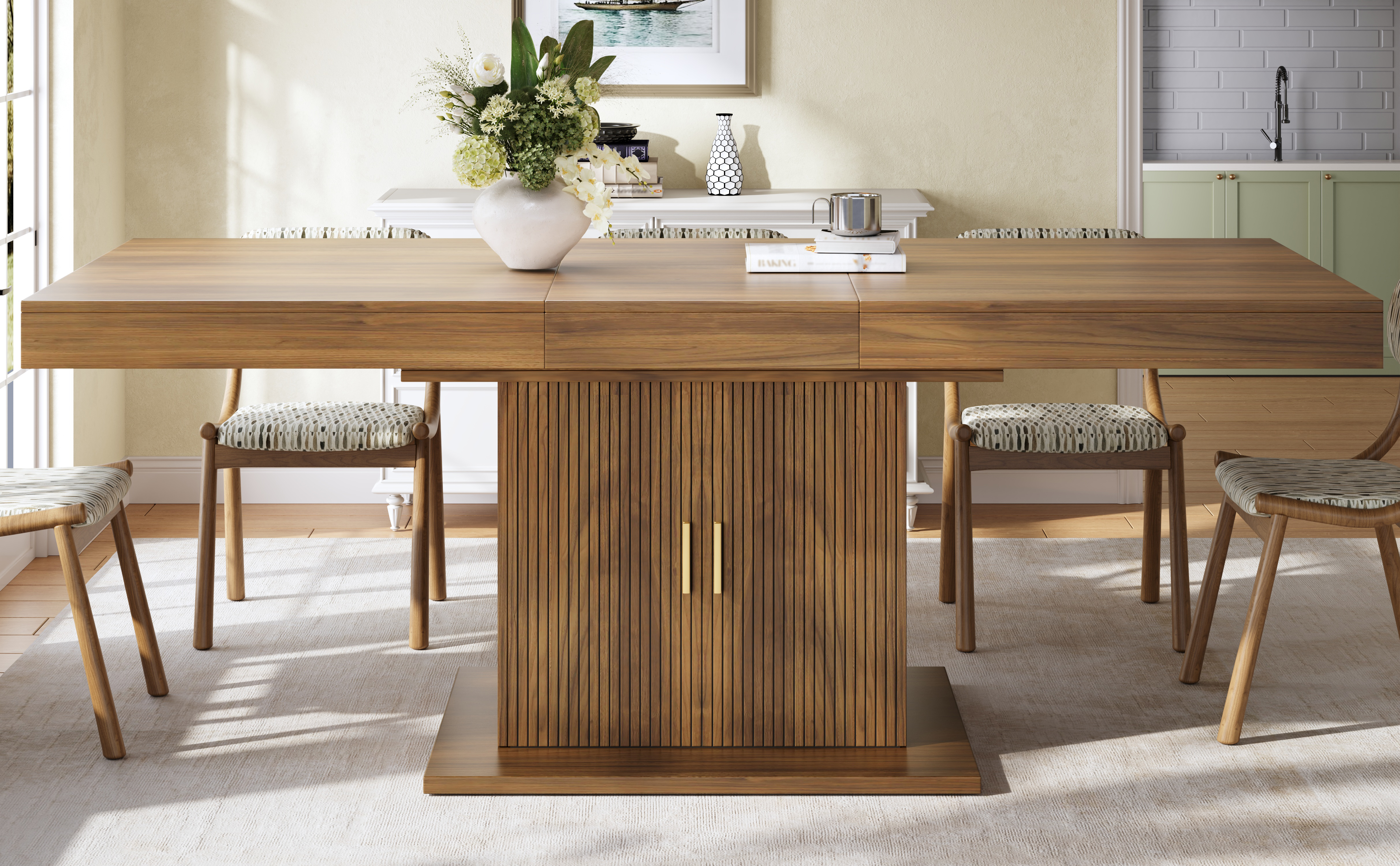 Extendable Dining Table With Integrated Storage Space 140-180 Cm, Vertical — image 2