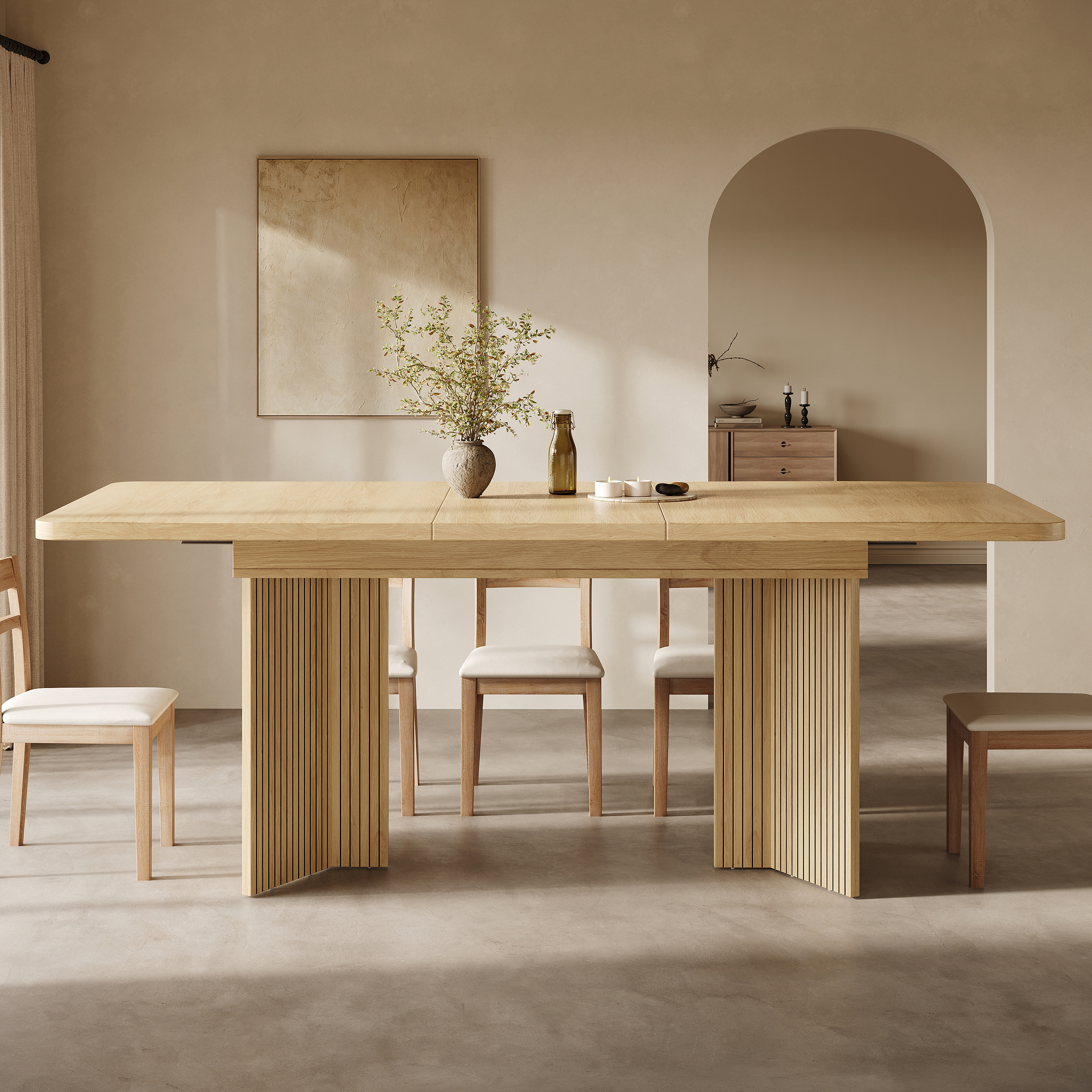 Extendable Dining Table 120-160 Cm With Vertical Grooved V-shaped Legs — image 4