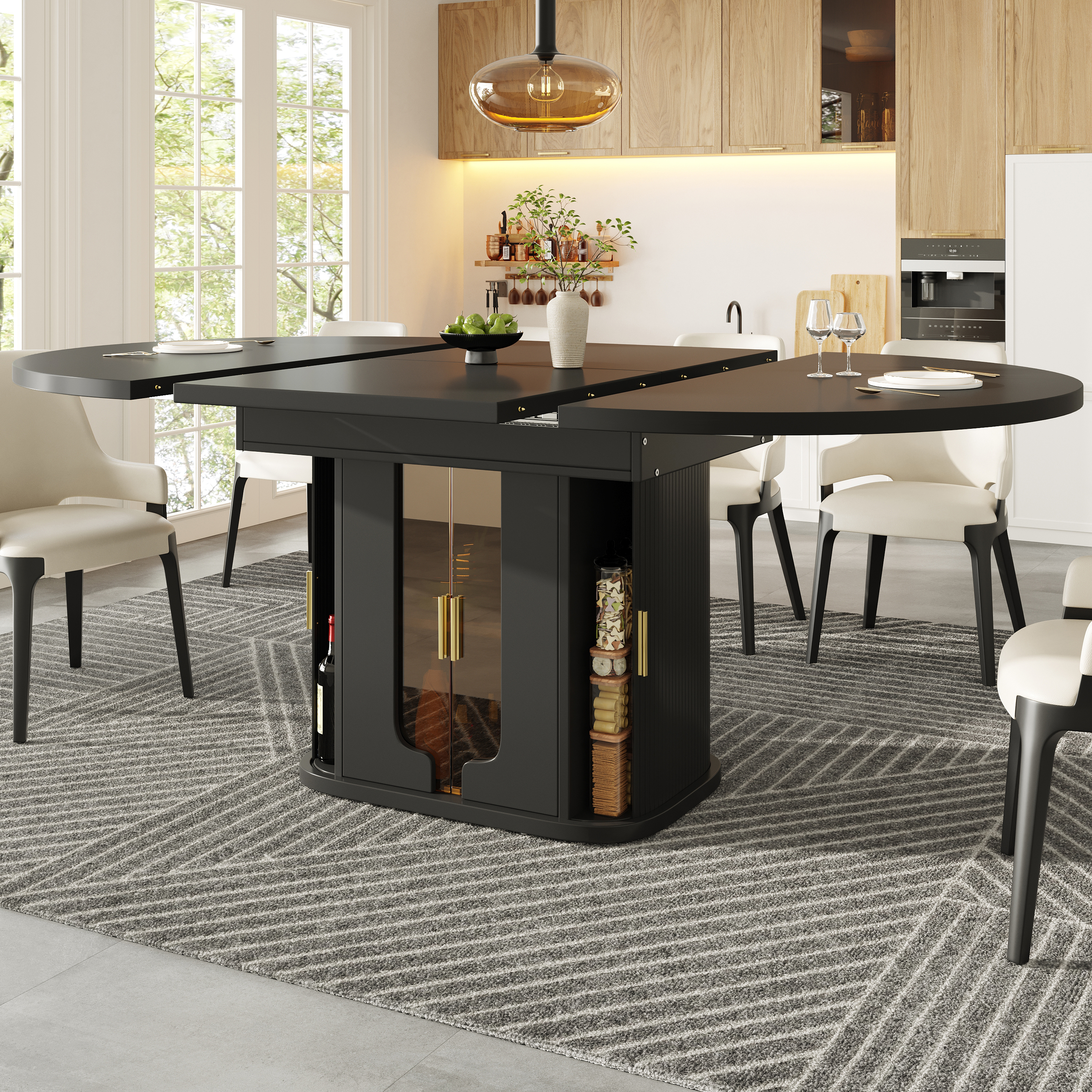 Extendable Dining Table, Room Kitchen Round Extends To Oval, 120-160 Cm, Seats — image 2