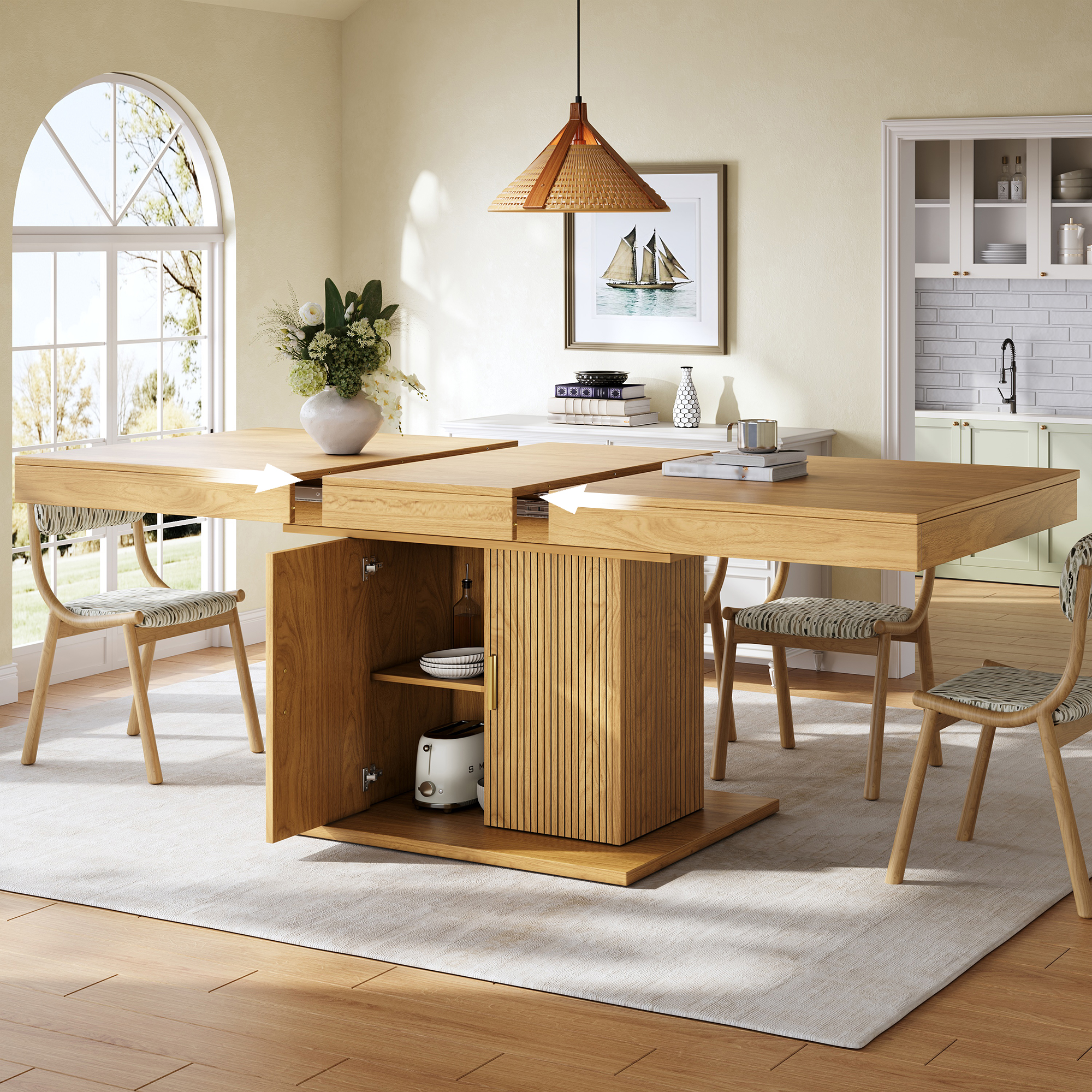 Extendable Dining Table With Integrated Storage Space 140-180 Cm, Vertical — image 2