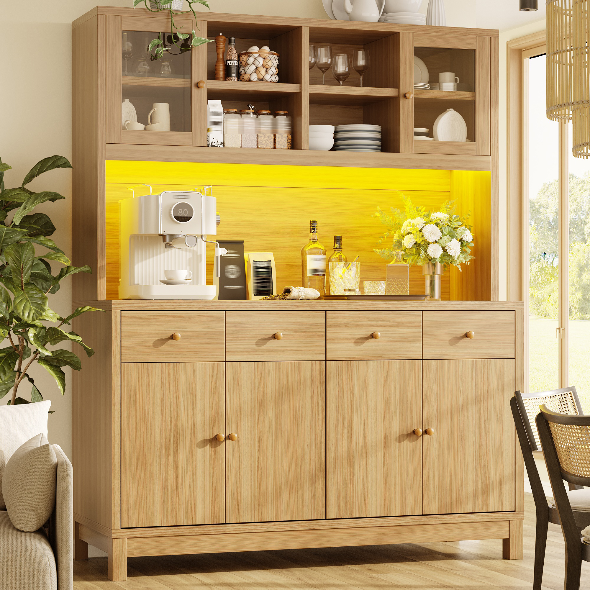 Tall Buffet Cabinet 140x40x180cm With App-controlled RGB LED, Glass Doors & 4 — image 4