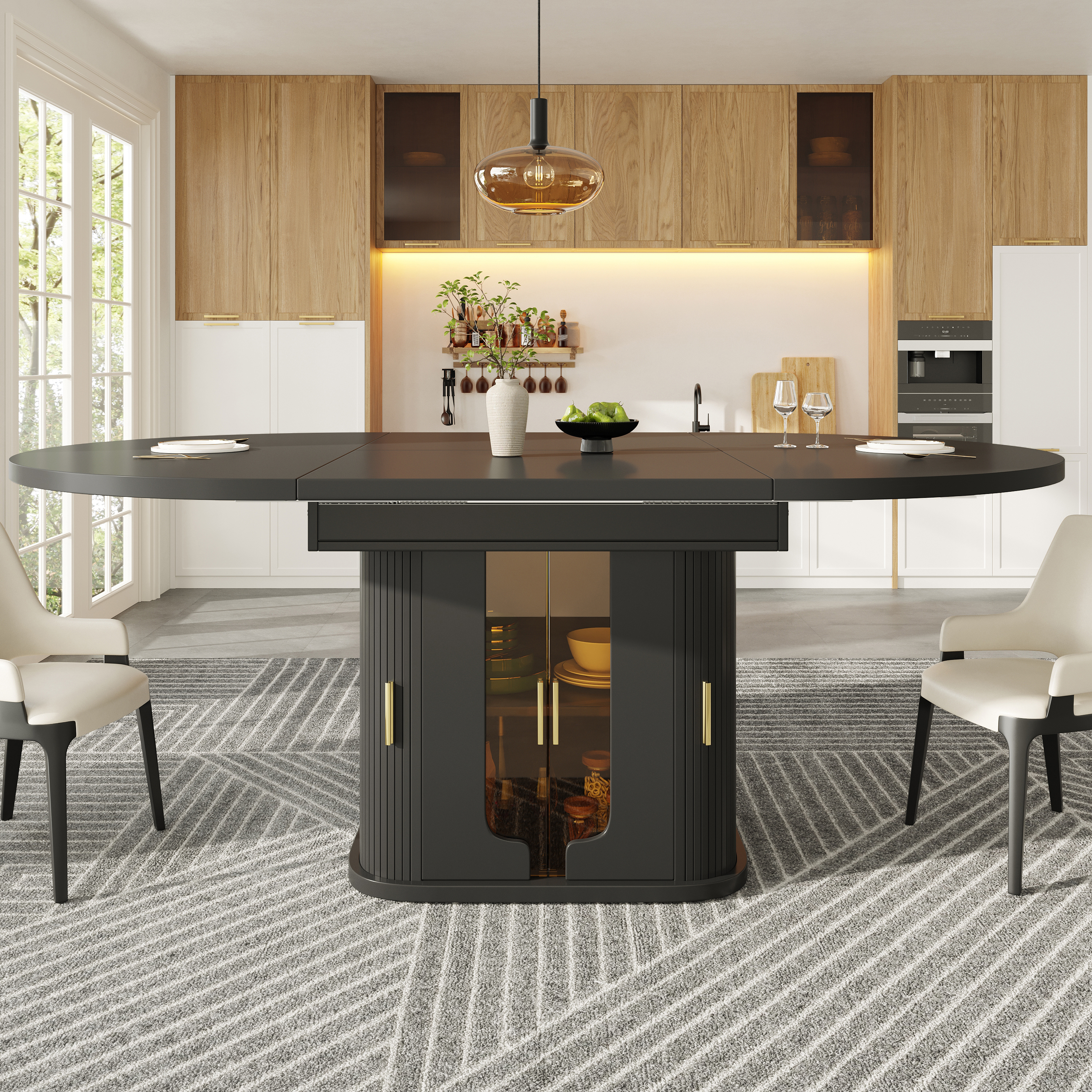 Extendable Dining Table, Room Kitchen Round Extends To Oval, 120-160 Cm, Seats — image 4