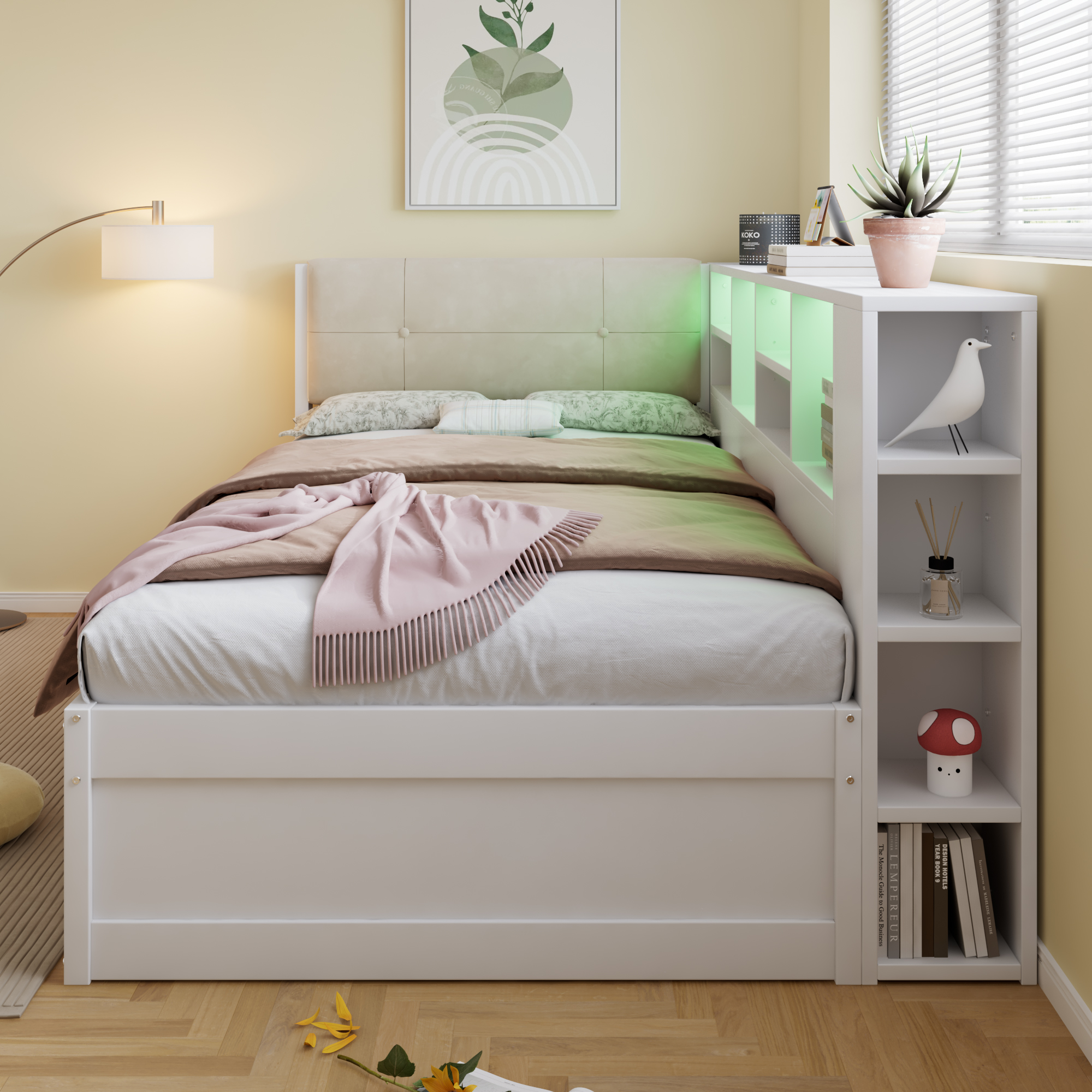 Wooden Bed, Storage With Charging Port And LED Strip Light, 3ft Single — image 4