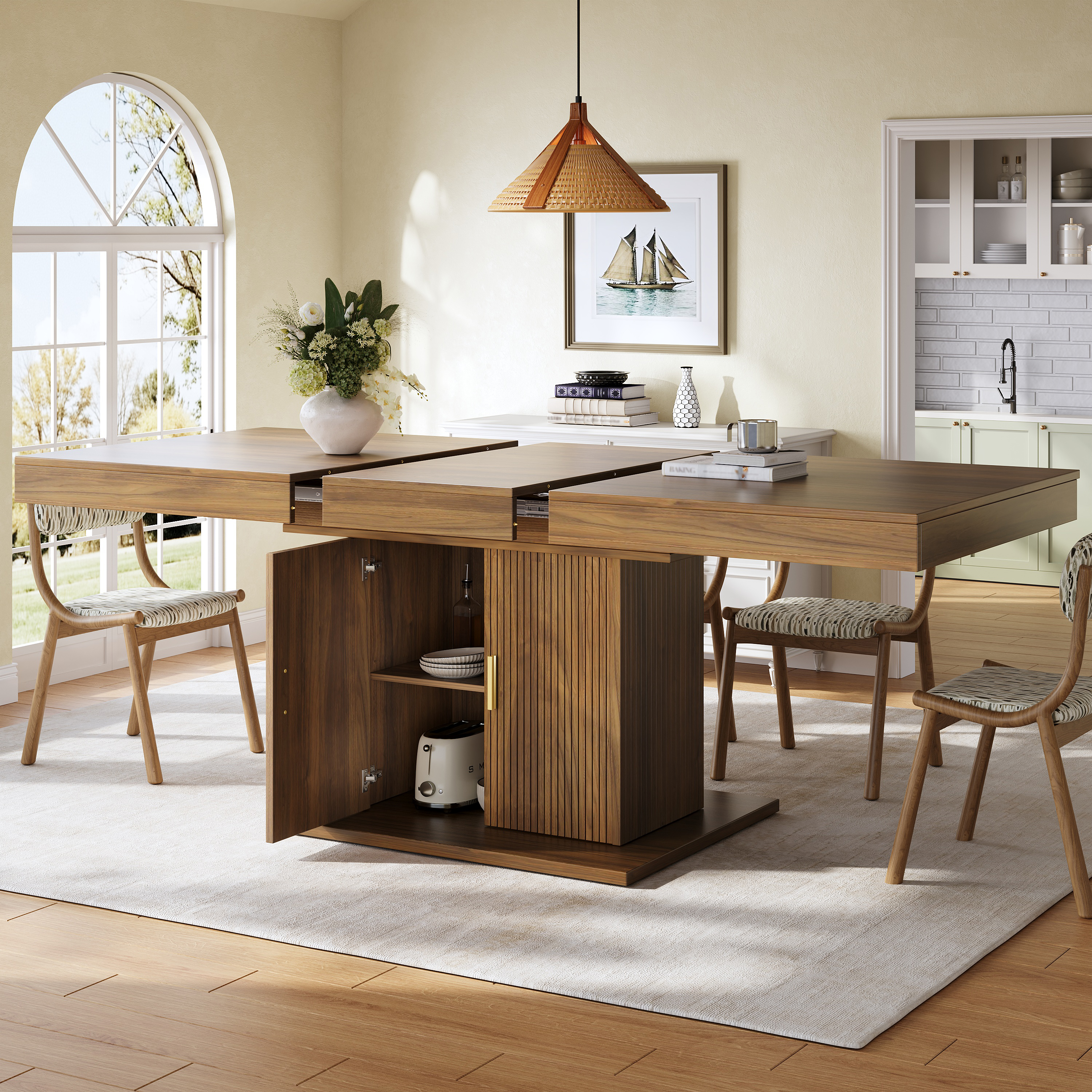 Extendable Dining Table With Integrated Storage Space 140-180 Cm, Vertical — image 3