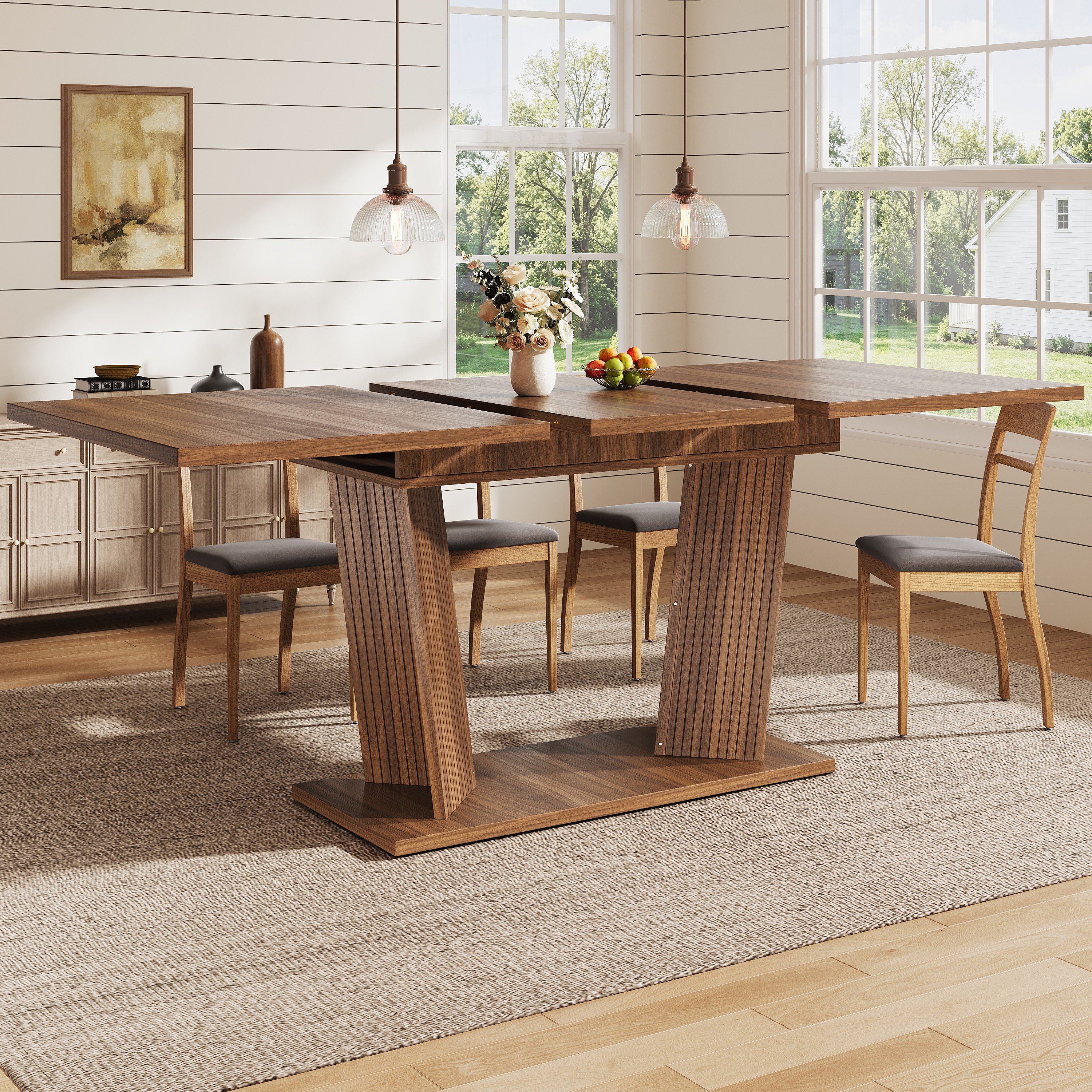Extendable Dining Table, Modern, Solid Wood Look, Stable Base With Adjustable — image 4