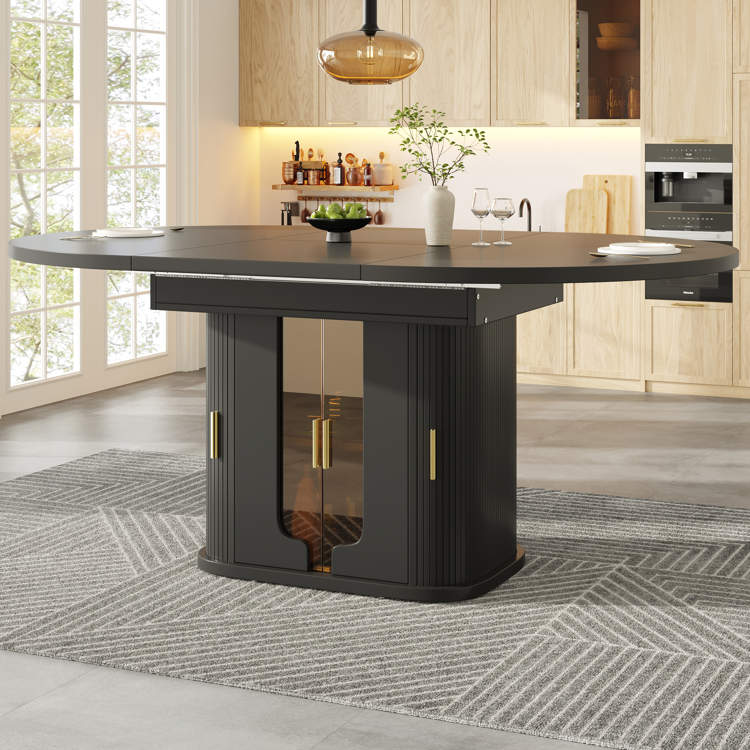 Extendable Dining Table, Room Kitchen Round Extends To Oval, 120-160 Cm, Seats — image 5